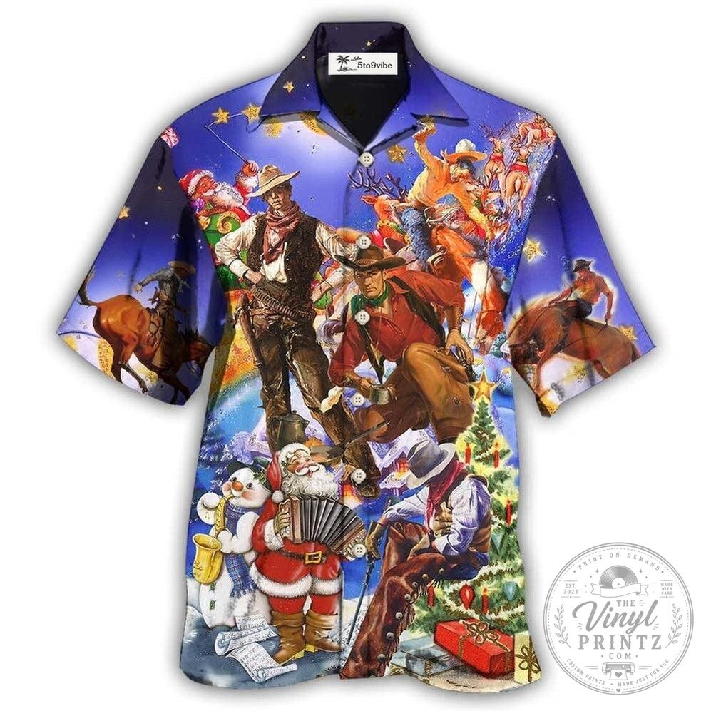Cowboy Christmas Happy Merry Holiday Unisex Hawaiian Shirt