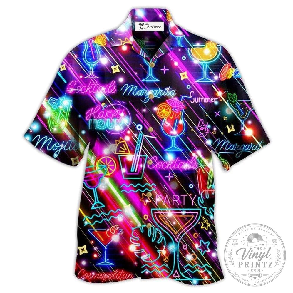 Hawaiian Shirt for Summer Parties Featuring Neon Cocktails and Happy Hour Vibes