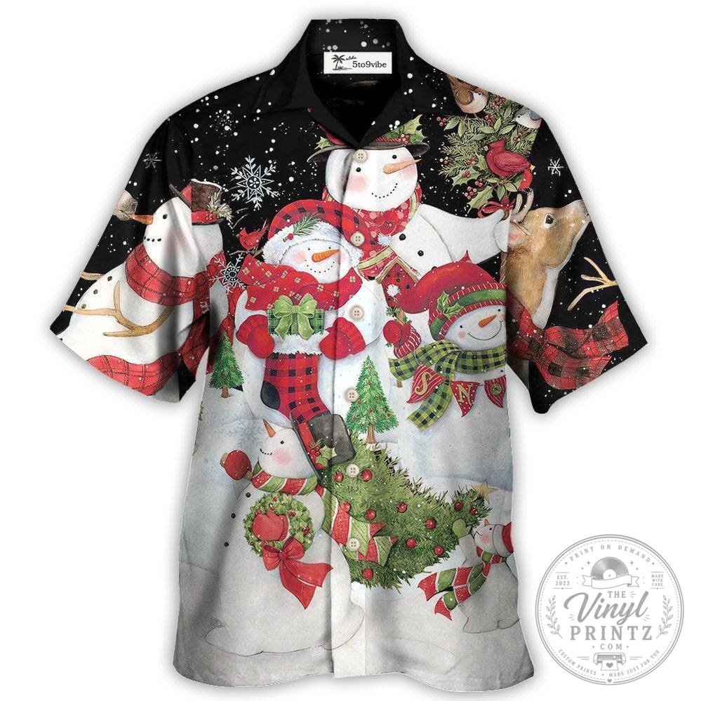 Christmas Snowman Family and Cardinal Bird Holiday Hawaiian Shirt