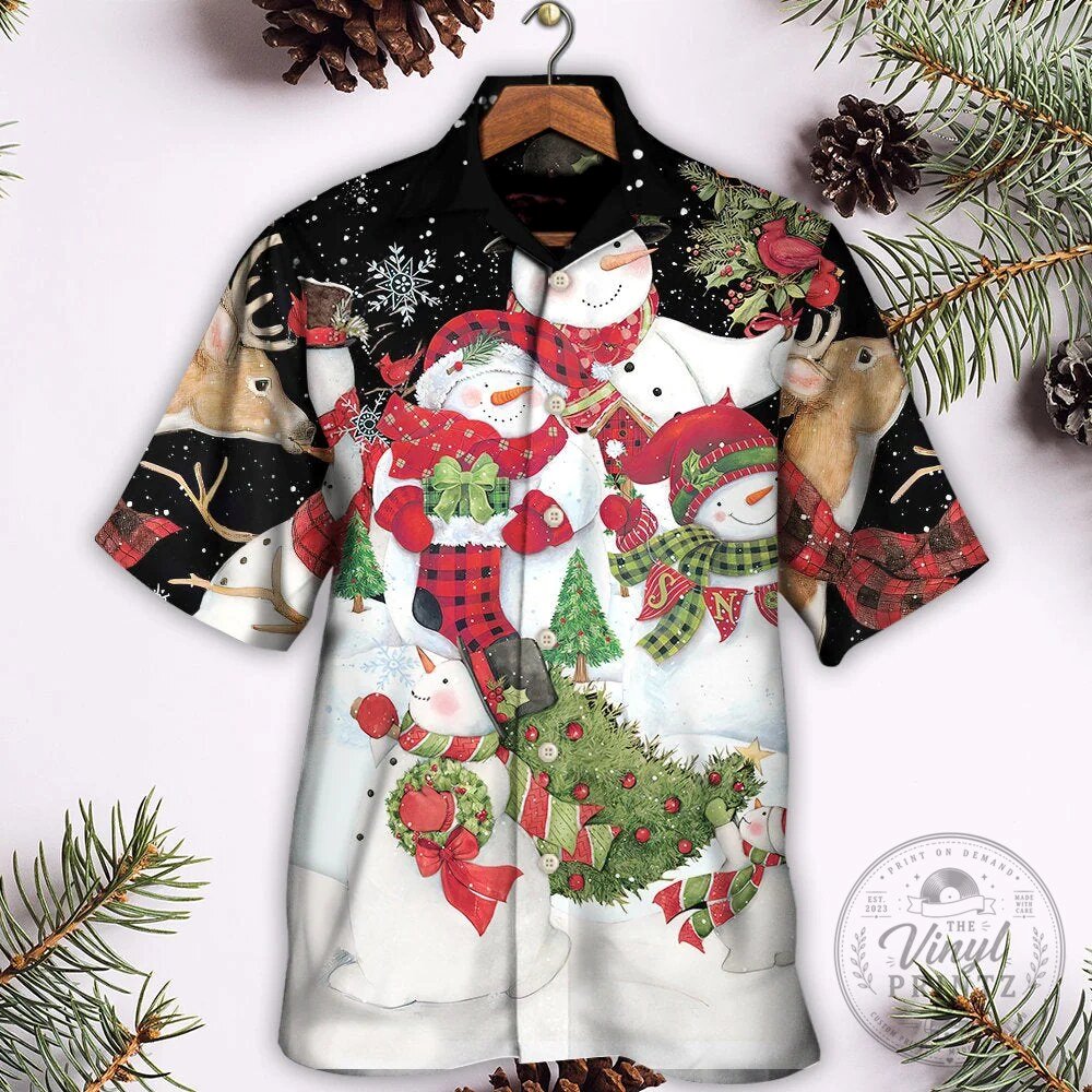 Christmas Snowman Family and Cardinal Bird Holiday Hawaiian Shirt 10 Christmas Snowman Family and Cardinal Bird Holiday Hawaiian Shirt