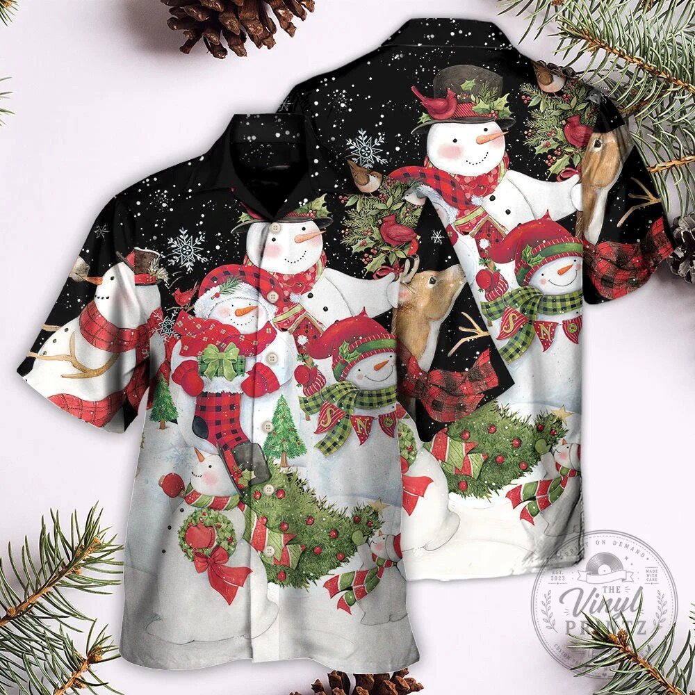 Christmas Snowman Family and Cardinal Bird Holiday Hawaiian Shirt 11 Christmas Snowman Family and Cardinal Bird Holiday Hawaiian Shirt