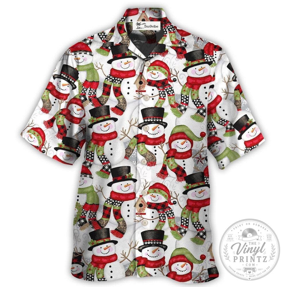 Happy Christmas Snowman Family Pattern Holiday Hawaiian Shirt