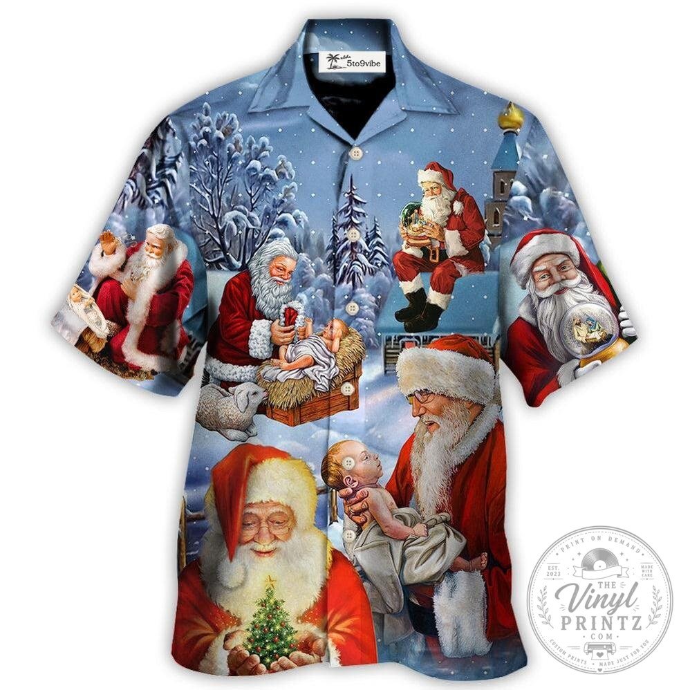 Christmas Santa Claus Jesus Nativity Scene Winter Hawaiian Shirt