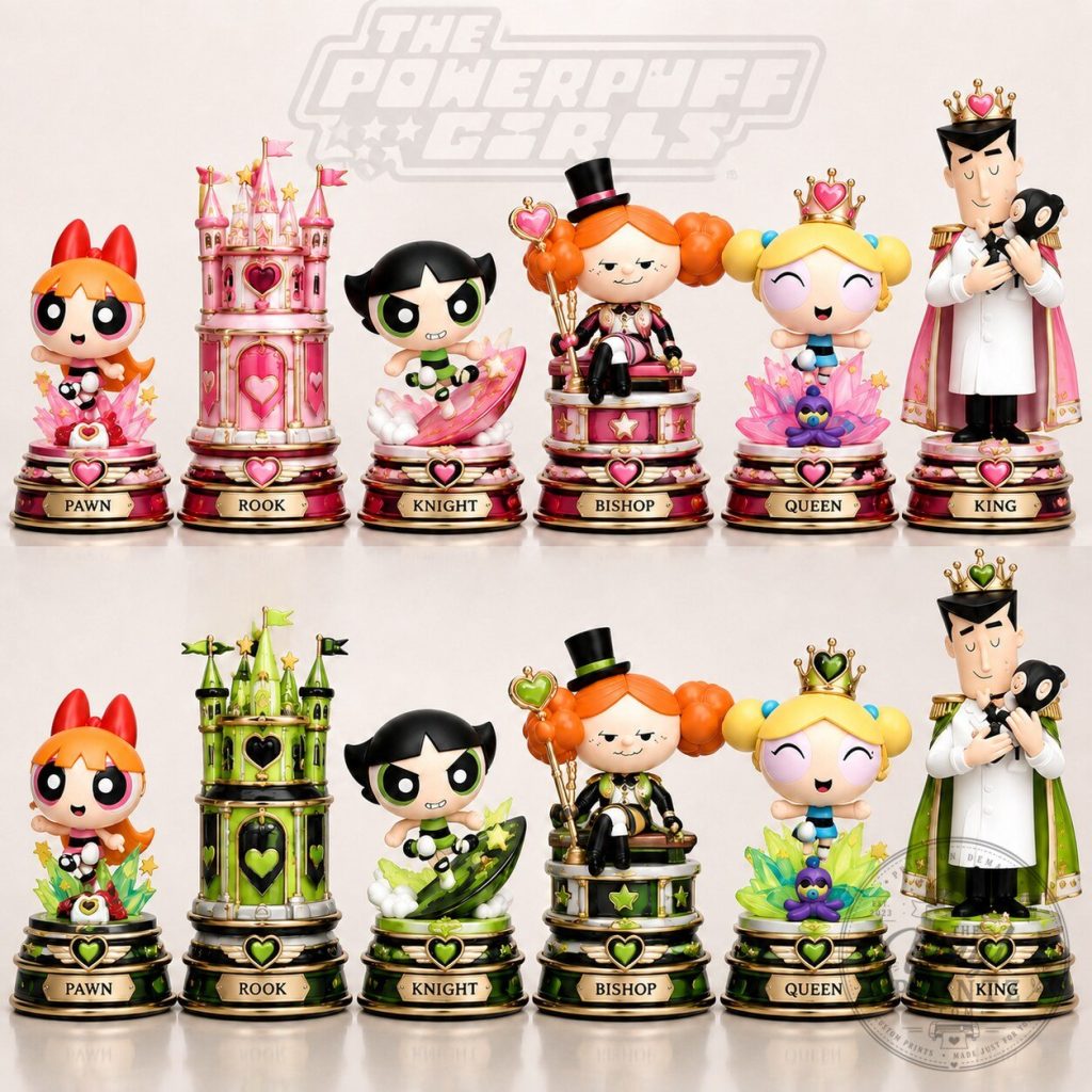Powerpuff Girls Blossom Bubbles Buttercup Chess Set Collectible Figurine