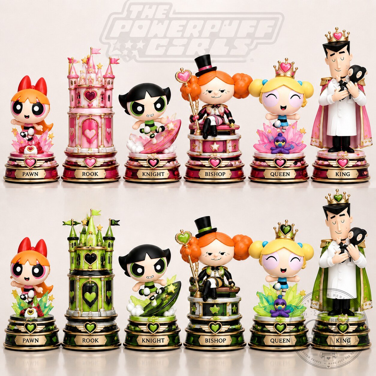 Powerpuff Girls Blossom Bubbles Buttercup Chess Set Collectible Figurine