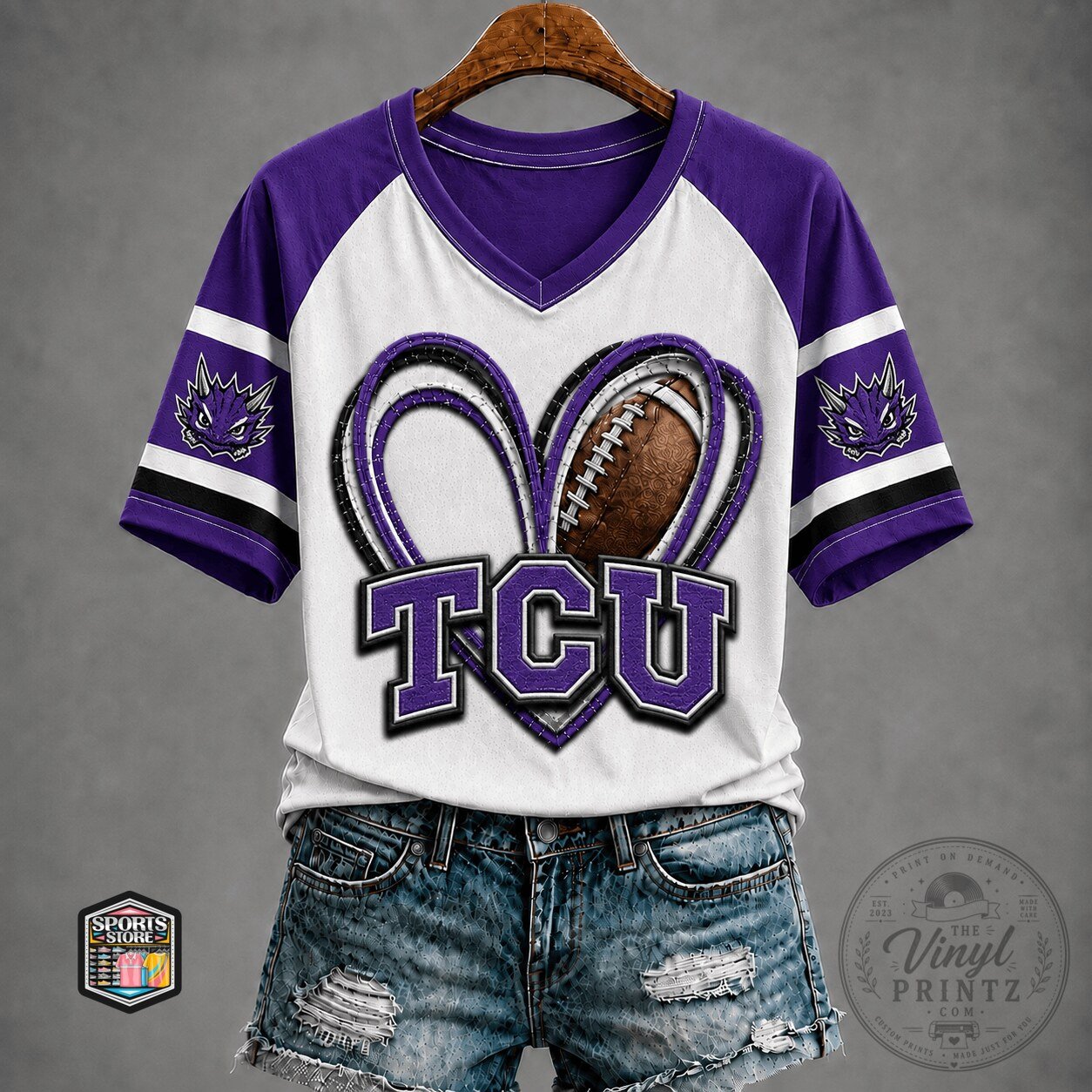 Texas Christian University Horned Frogs Football Heart Raglan T-Shirt