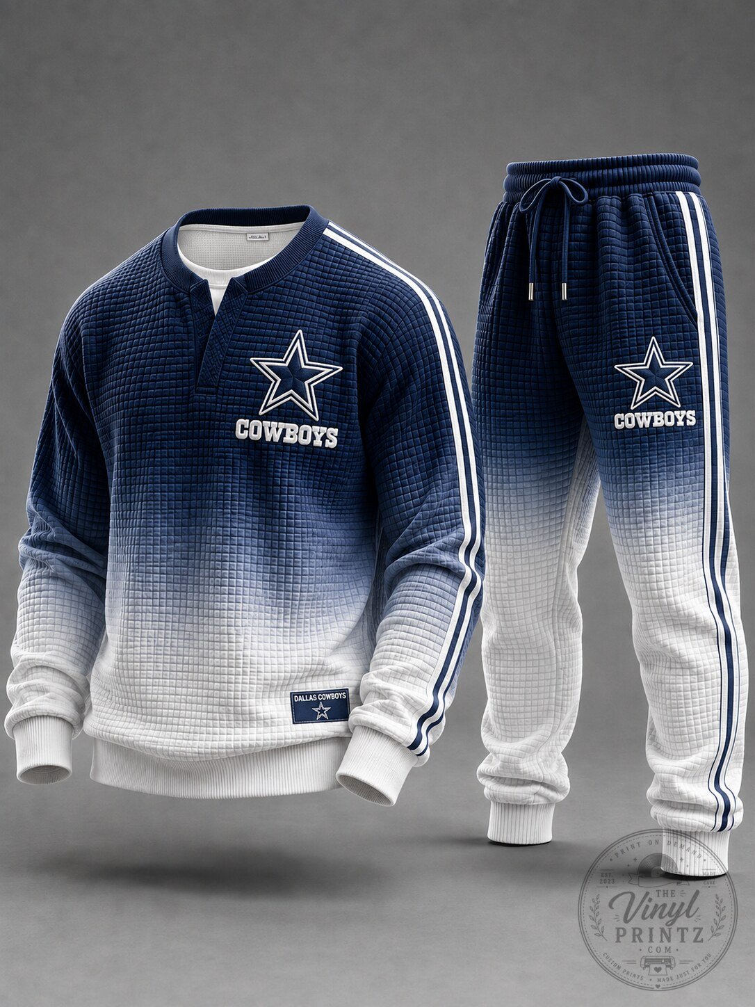 Dallas Cowboys Ombre Waffle Knit Crewneck Sweatshirt and Jogger Pants Set