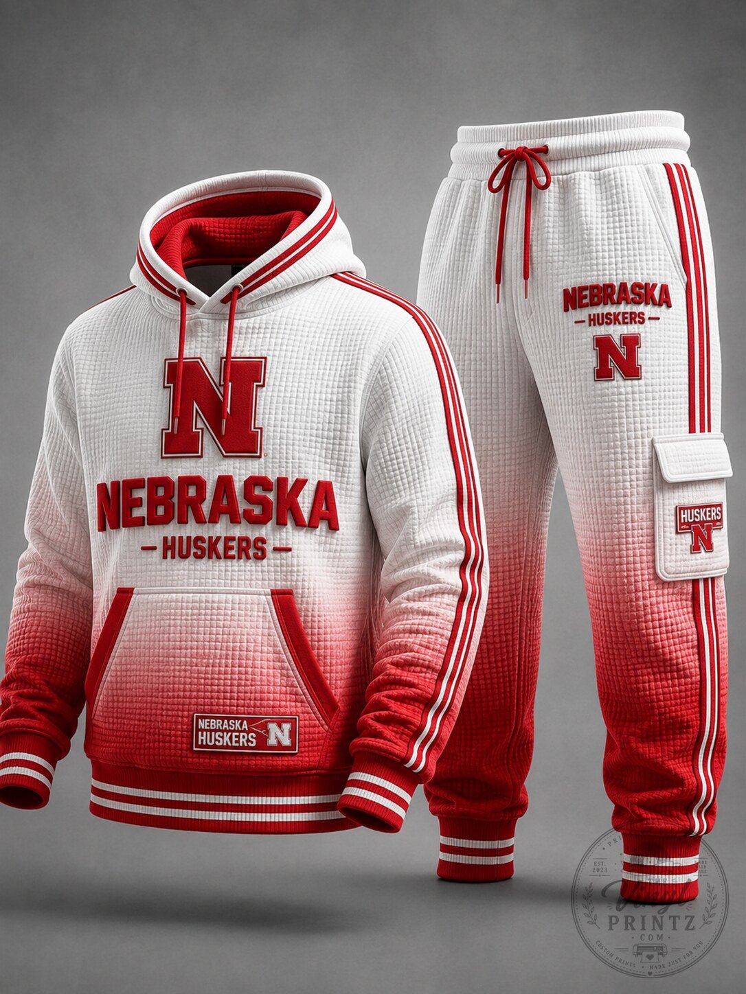 Nebraska Cornhuskers Football Team Red And White Ombre Hoodie And Jogger Set