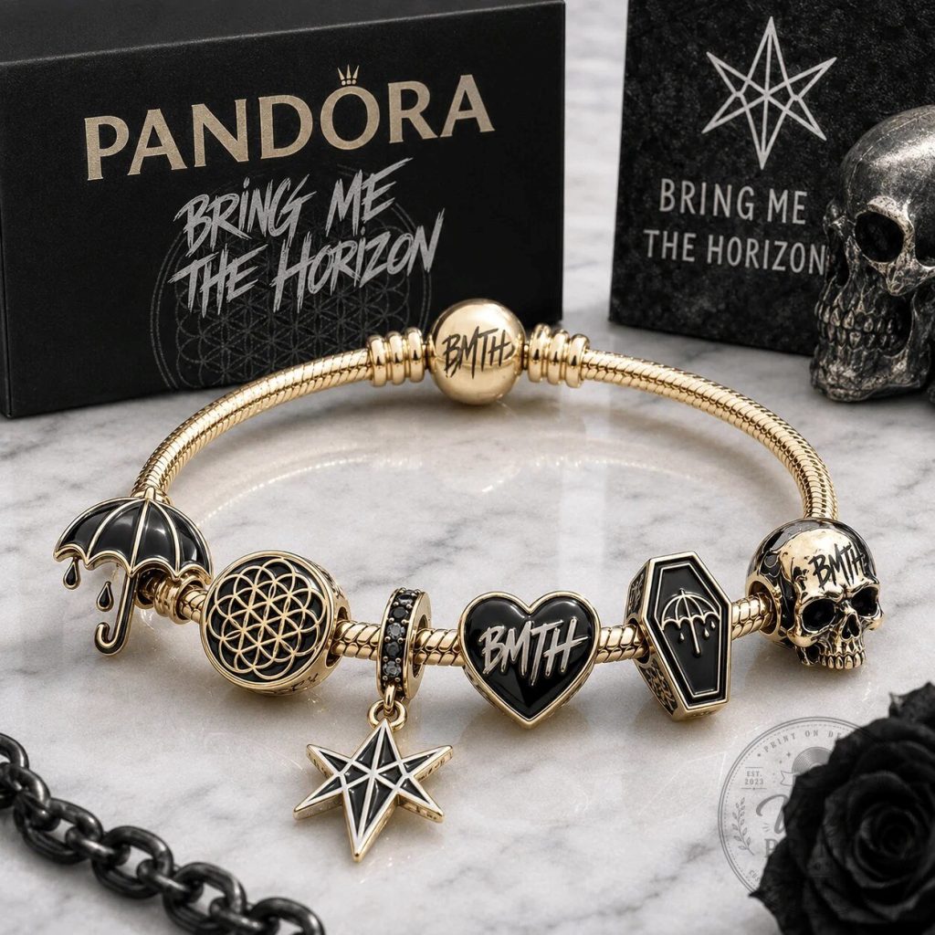 Bring Me The Horizon Gold Charm Bracelet Set With Skull And Umbrella Charms 5 Bring Me The Horizon Gold Charm Bracelet Set With Skull And Umbrella Charms