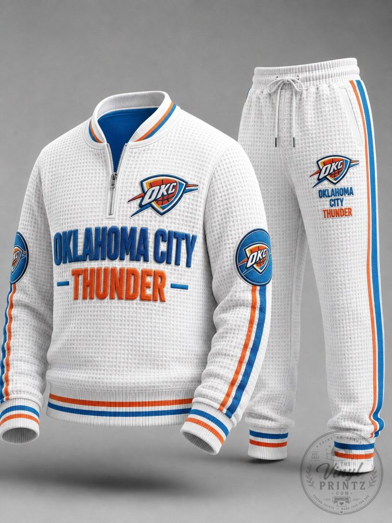 Oklahoma City Thunder Basketball Team White Waffle Knit Tracksuit Set 1 Oklahoma City Thunder Basketball Team White Waffle Knit Tracksuit Set