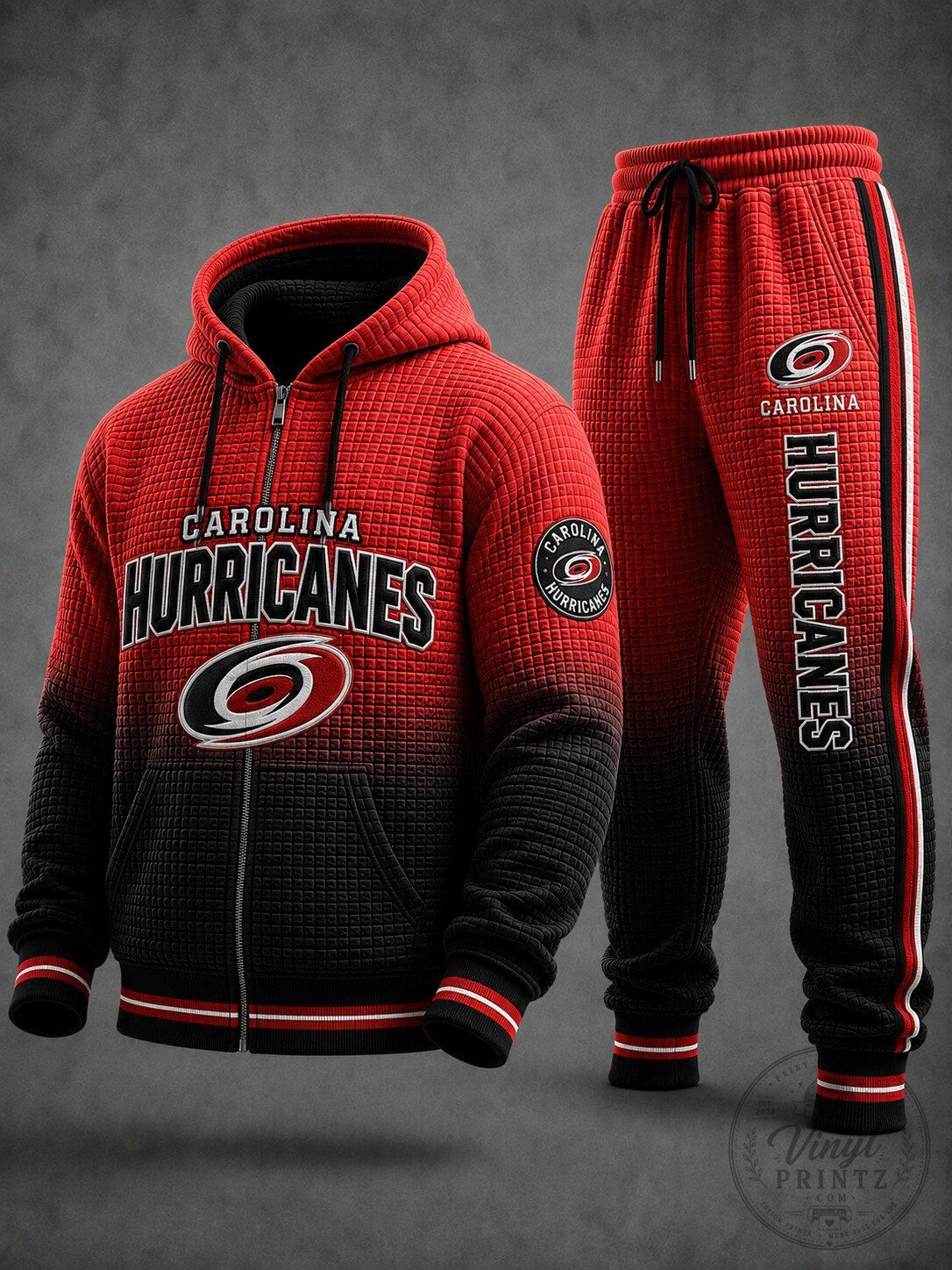 Carolina Hurricanes Men's Red and Black Waffle Knit Tracksuit Hoodie and Jogger Pants Set
