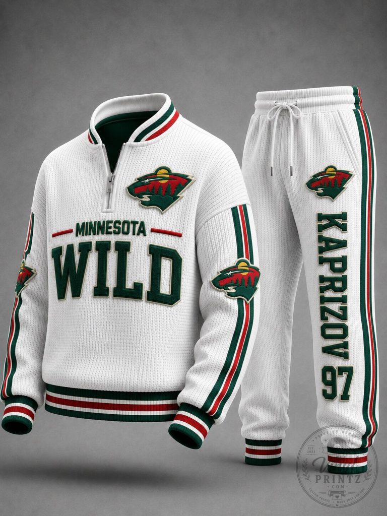 Minnesota Wild Kirill Kaprizov Number 97 White Tracksuit Set 20 Minnesota Wild Kirill Kaprizov Number 97 White Tracksuit Set