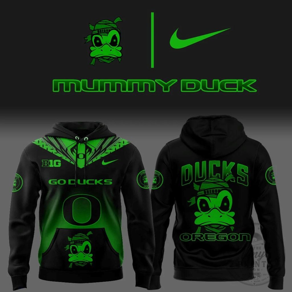 Oregon Ducks Mummy Duck Black and Green Pullover Hoodie 1 Oregon Ducks Mummy Duck Black and Green Pullover Hoodie