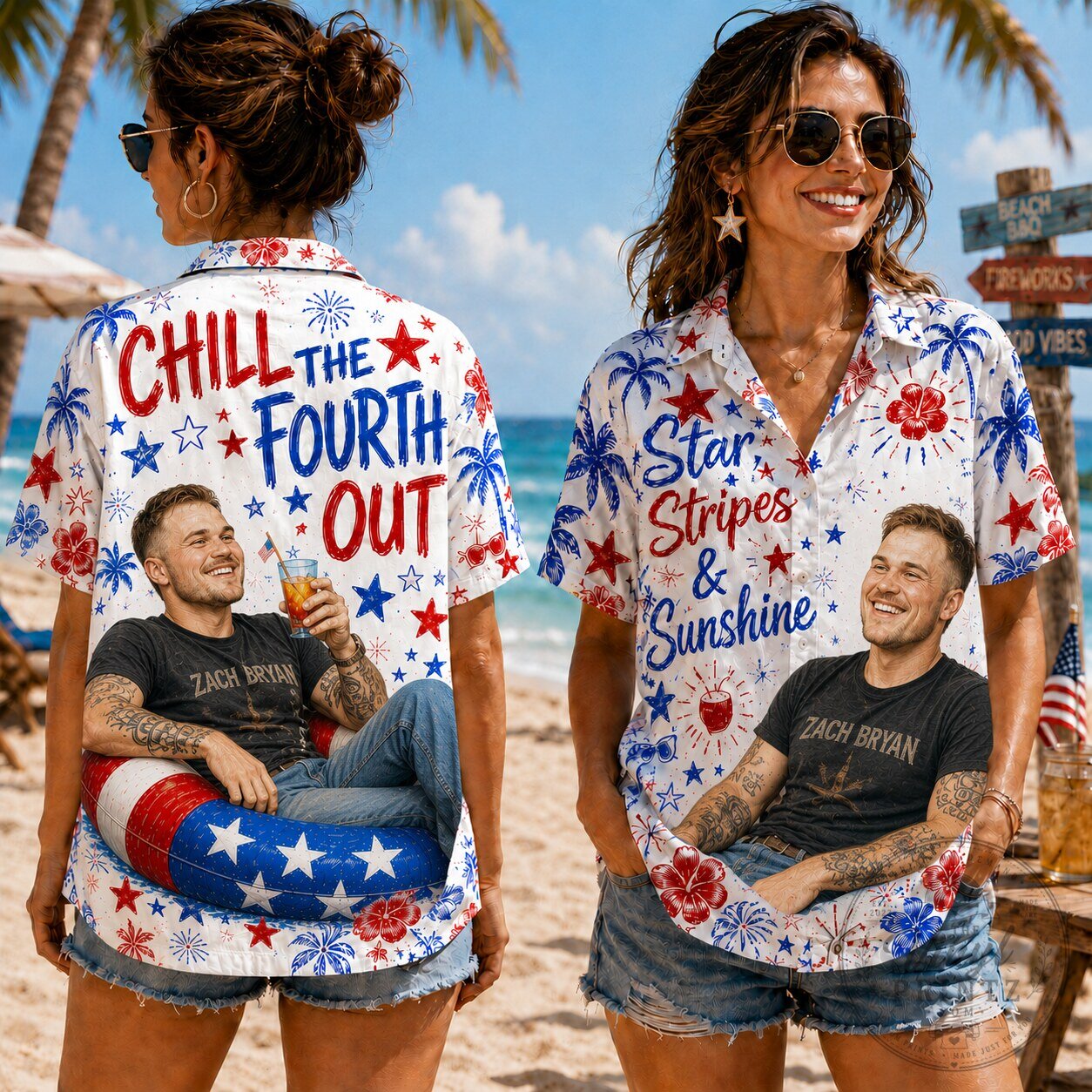 Zach Bryan Shirt Star Stripes and Sunshine Hawaiian Shirt