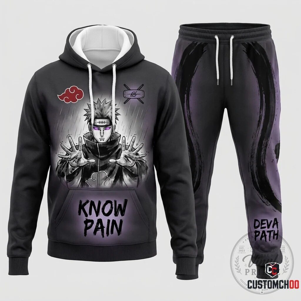 Naruto Pain Nagato Akatsuki Know Pain Deva Path Hoodie and Jogger Pants Set