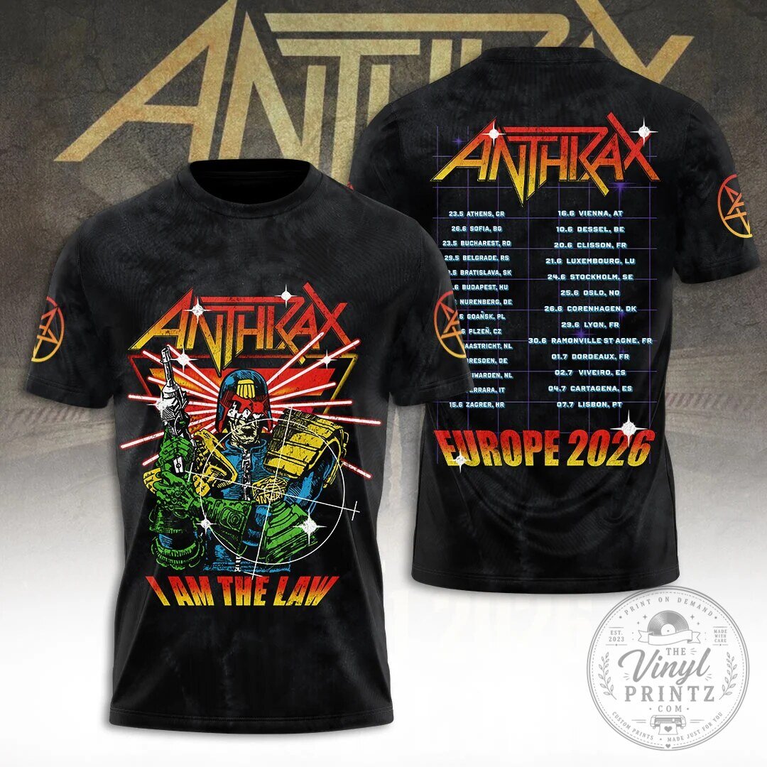 Anthrax I Am The Law Europe 2026 Tour Graphic T-Shirt