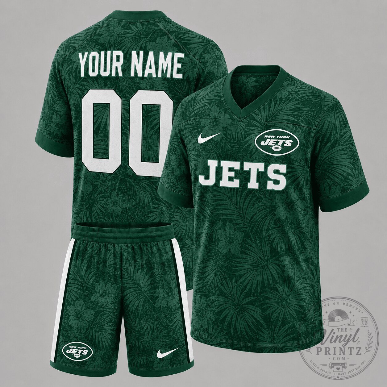 New York Jets Football Tropical Pattern Jersey and Shorts Set