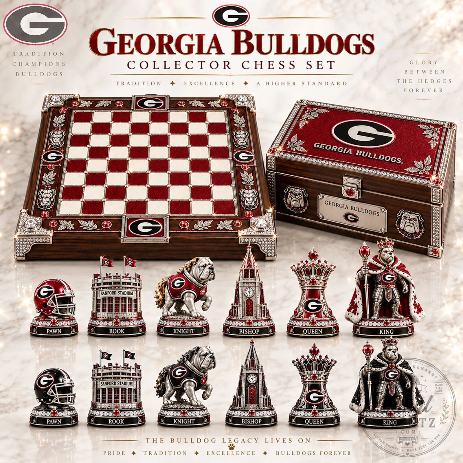 Georgia Bulldogs College Football Team Collector Chess Set