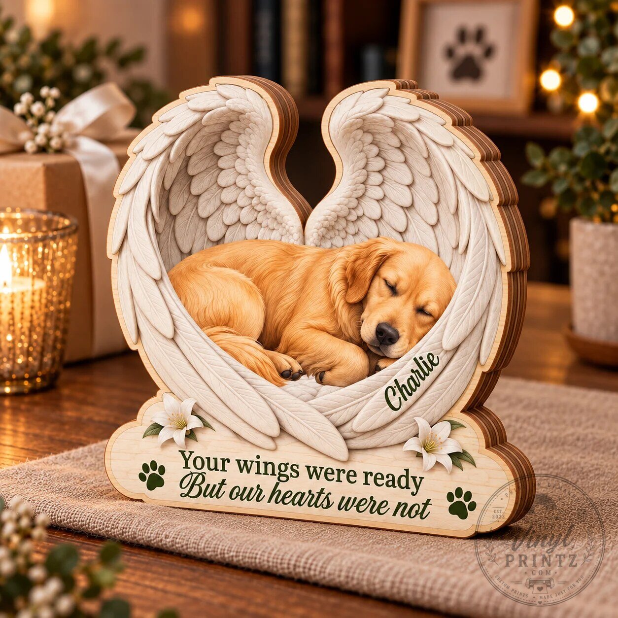 Personalized Pet Memorial Sleeping Angel Wings Wooden Block Plaque 7 Personalized Pet Memorial Sleeping Angel Wings Wooden Block Plaque