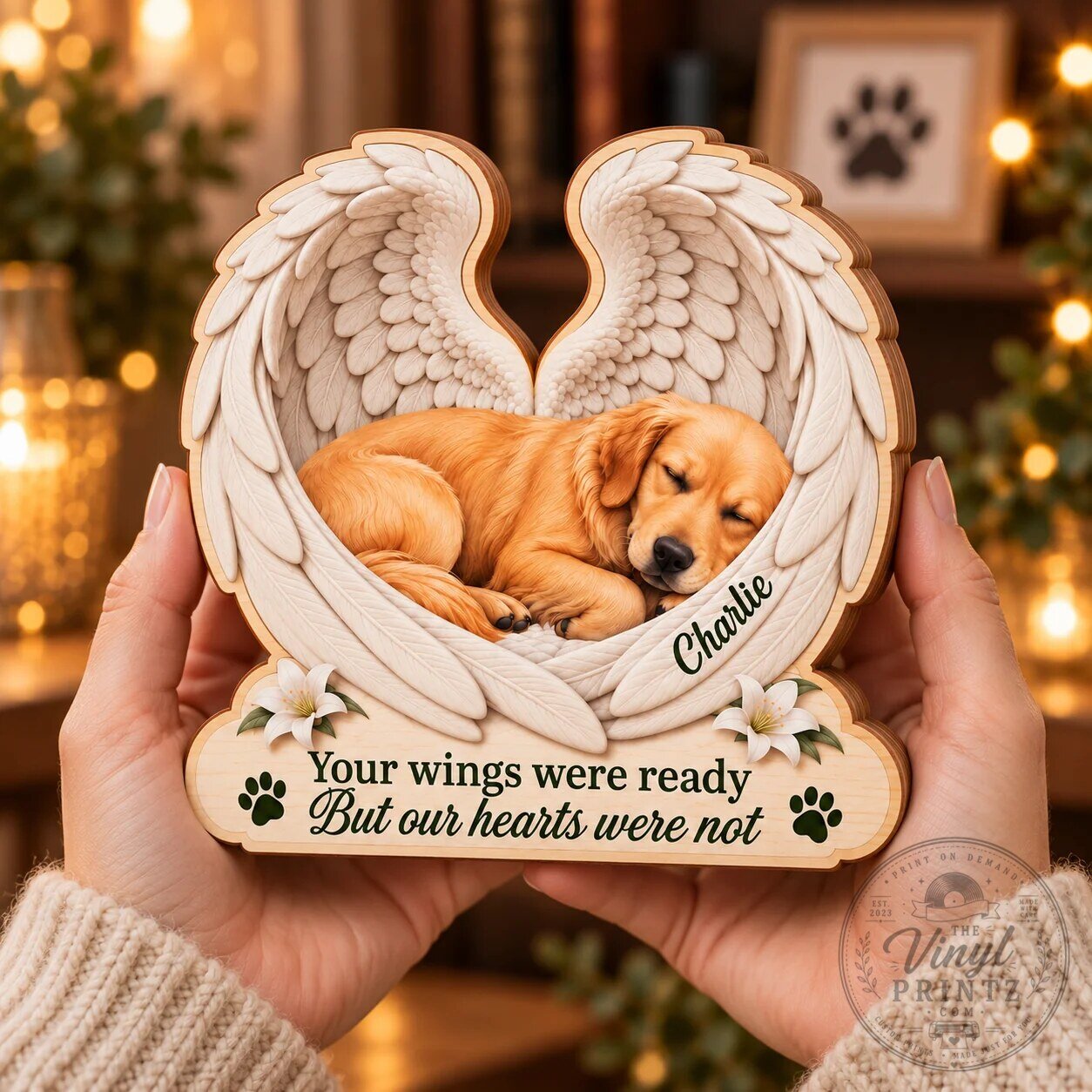 Personalized Pet Memorial Sleeping Angel Wings Wooden Block Plaque 8 Personalized Pet Memorial Sleeping Angel Wings Wooden Block Plaque