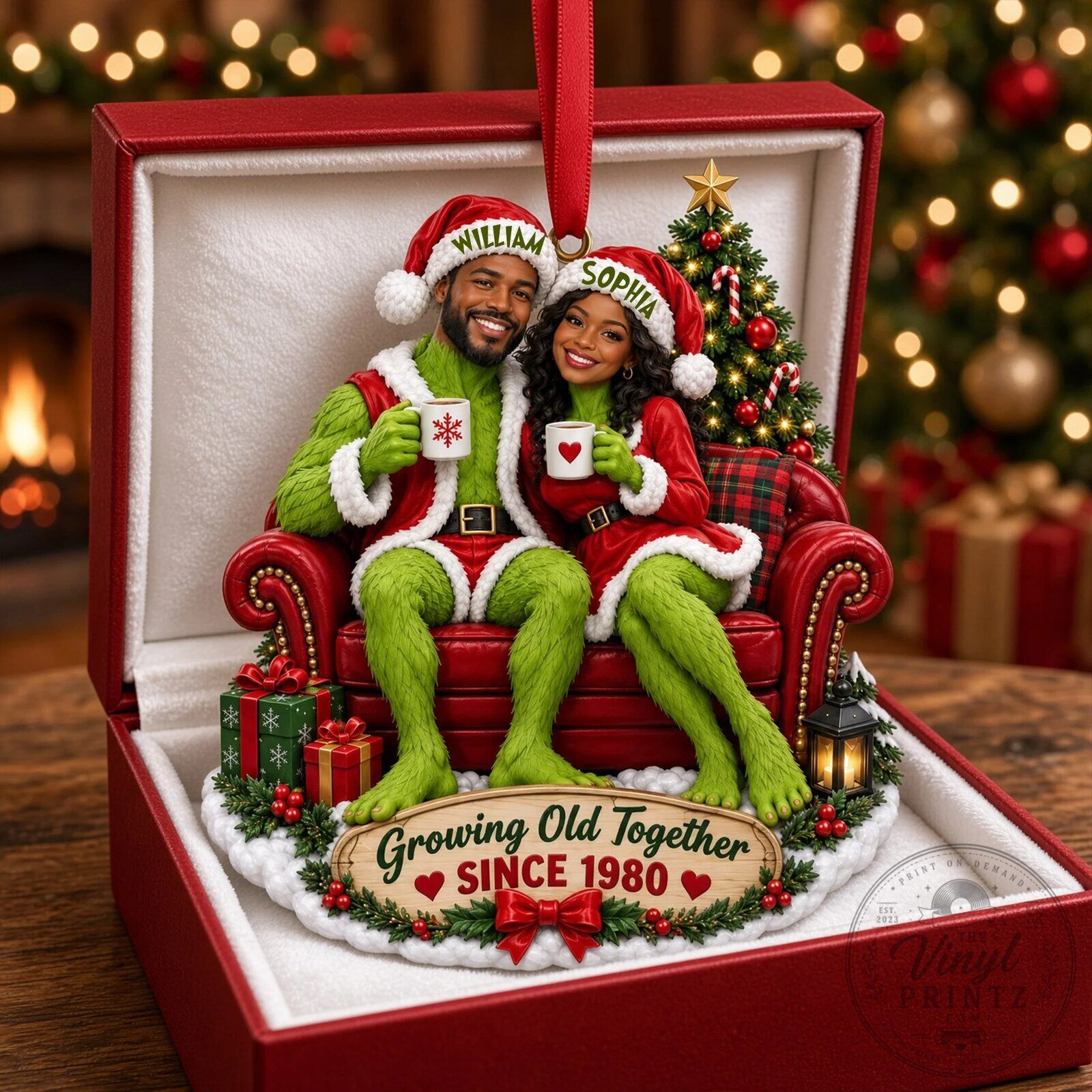 Personalized Grinch Couple Christmas Tree Ornament with Custom Names and Year 10 Personalized Grinch Couple Christmas Tree Ornament with Custom Names and Year