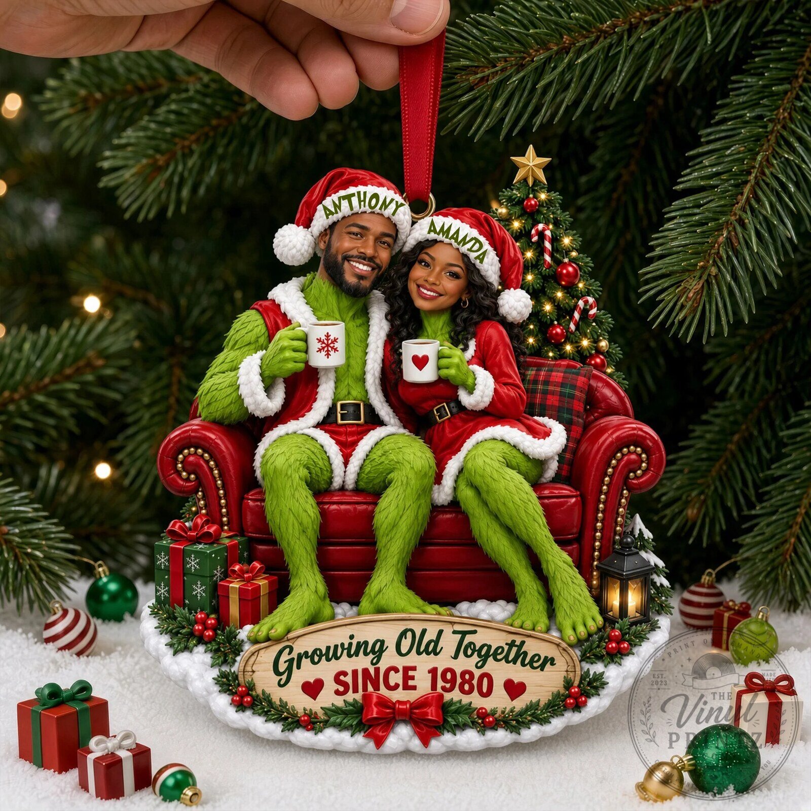 Personalized Grinch Couple Christmas Tree Ornament with Custom Names and Year 11 Personalized Grinch Couple Christmas Tree Ornament with Custom Names and Year