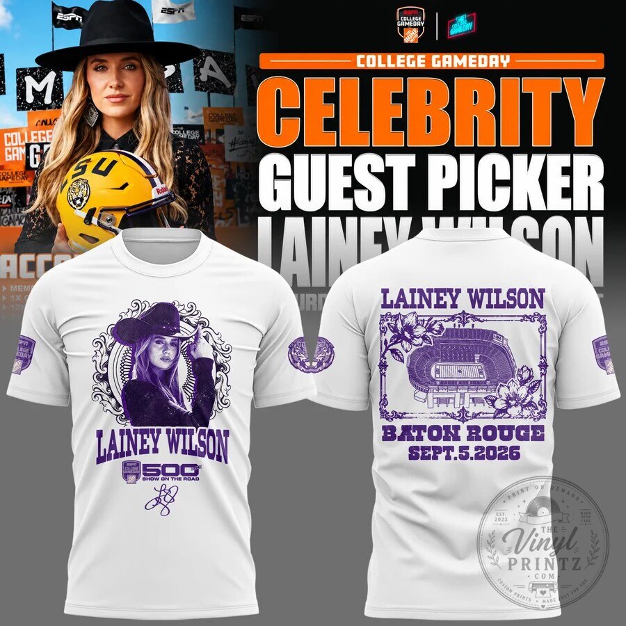 Lainey Wilson College Gameday Baton Rouge September 2026 White T-Shirt 1 Lainey Wilson College Gameday Baton Rouge September 2026 White T-Shirt