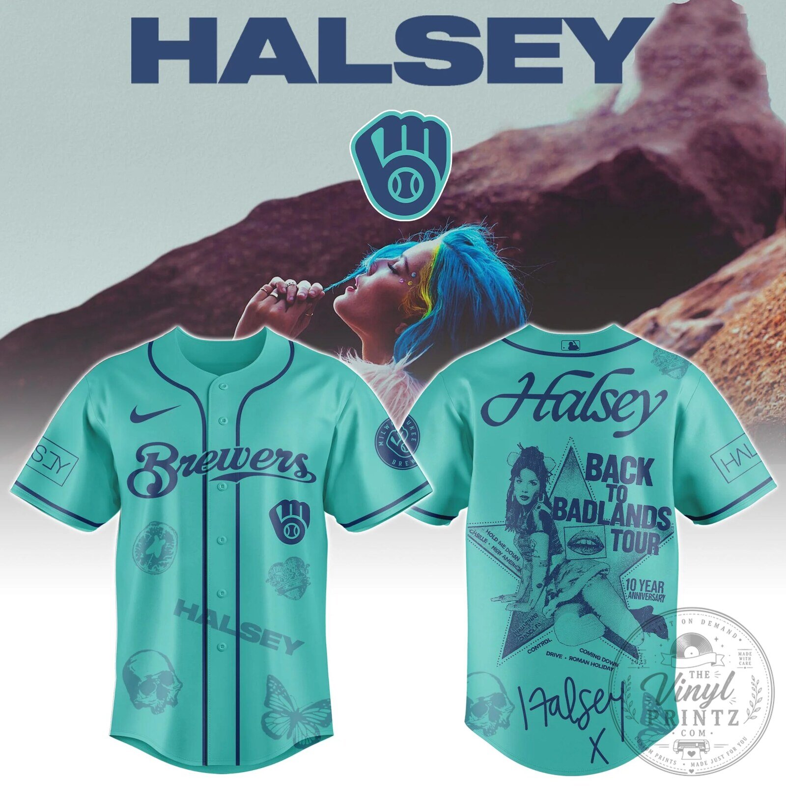 Halsey Back to Badlands Tour Milwaukee Brewers Baseball Jersey
