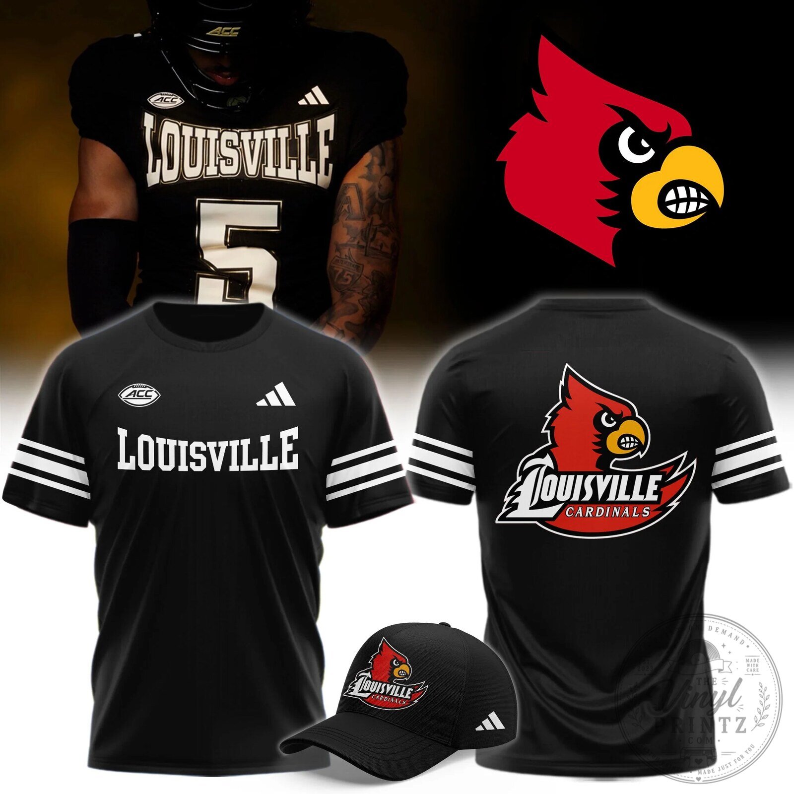 Louisville Cardinals Football Team Black Short Sleeve T-Shirt