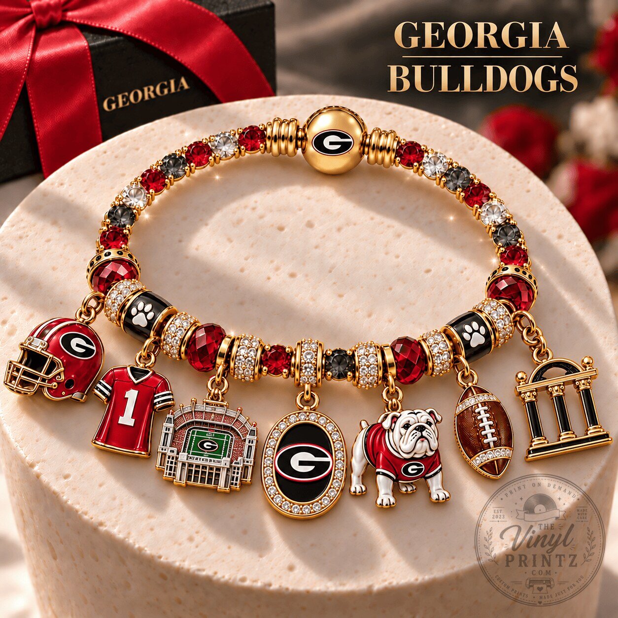 Georgia Bulldogs Gold Charm Bracelet Set with Football and Mascot
