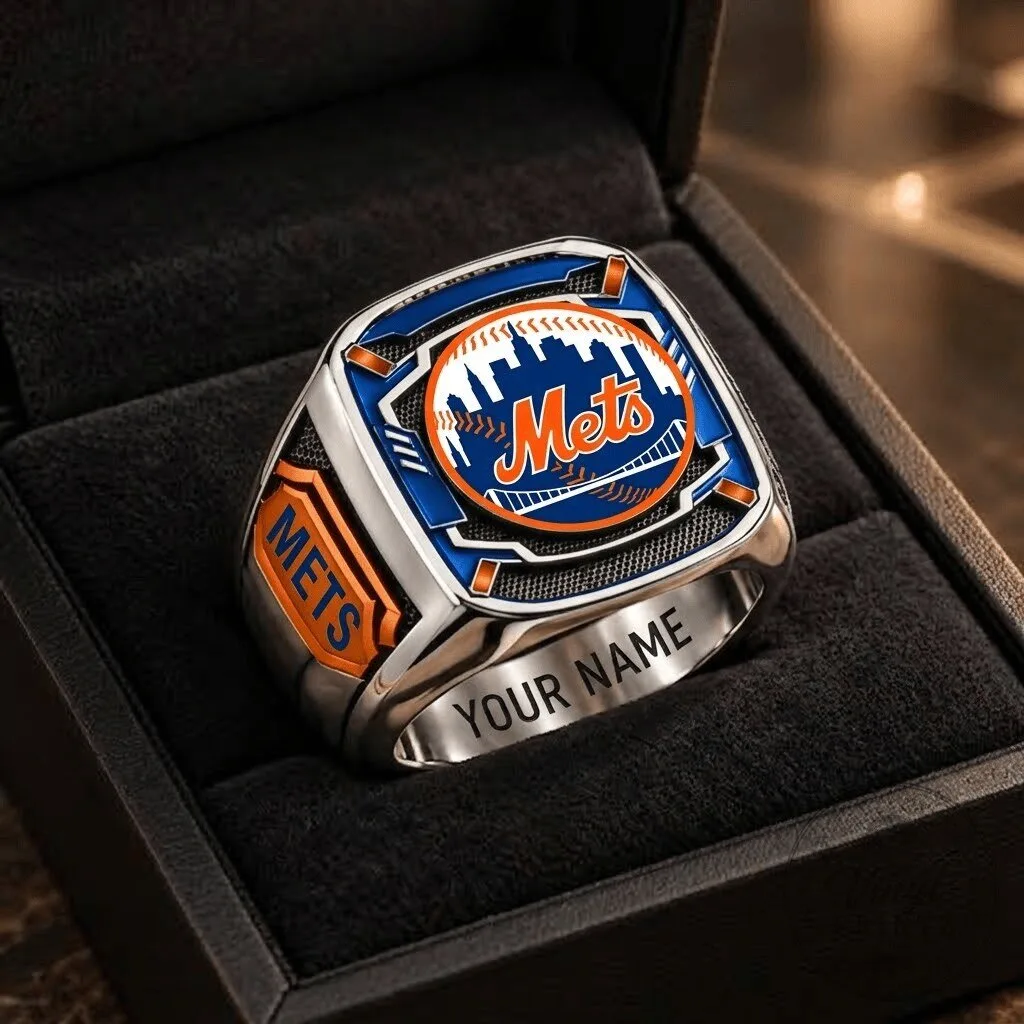 New York Mets Major League Baseball Custom Engraved Stainless Steel Ring
