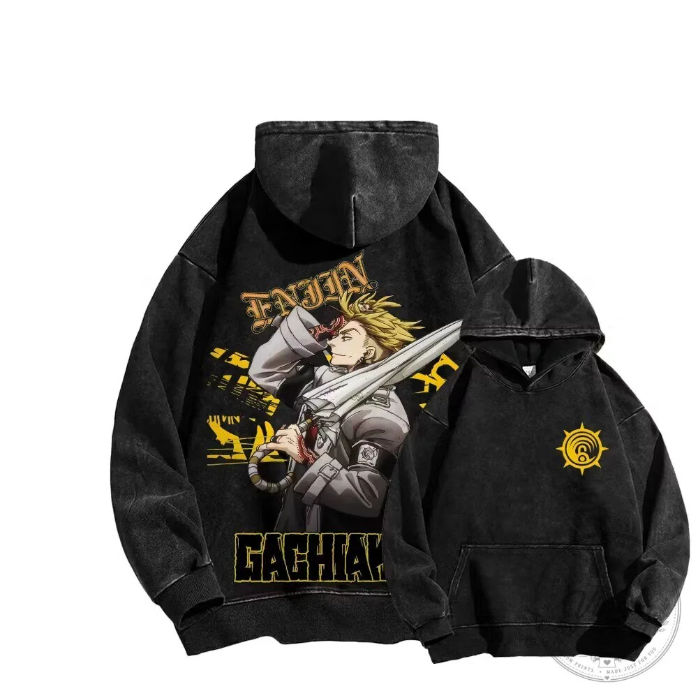 Gachiakuta Enjin Rudo Anime Manga Washed Black Graphic Hoodie