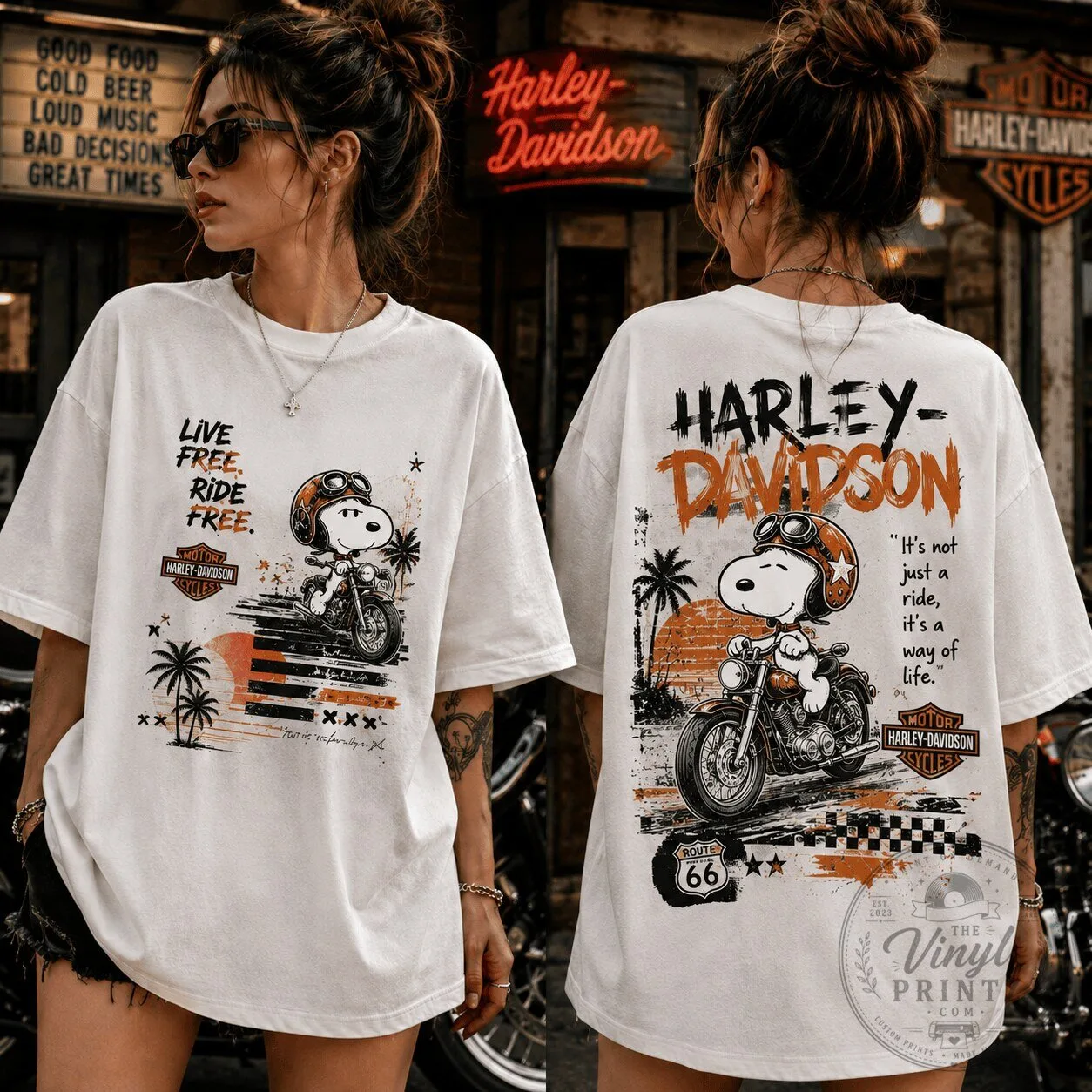 Harley Davidson Snoopy Ride Free T-Shirt for Motorcycle Enthusiasts
