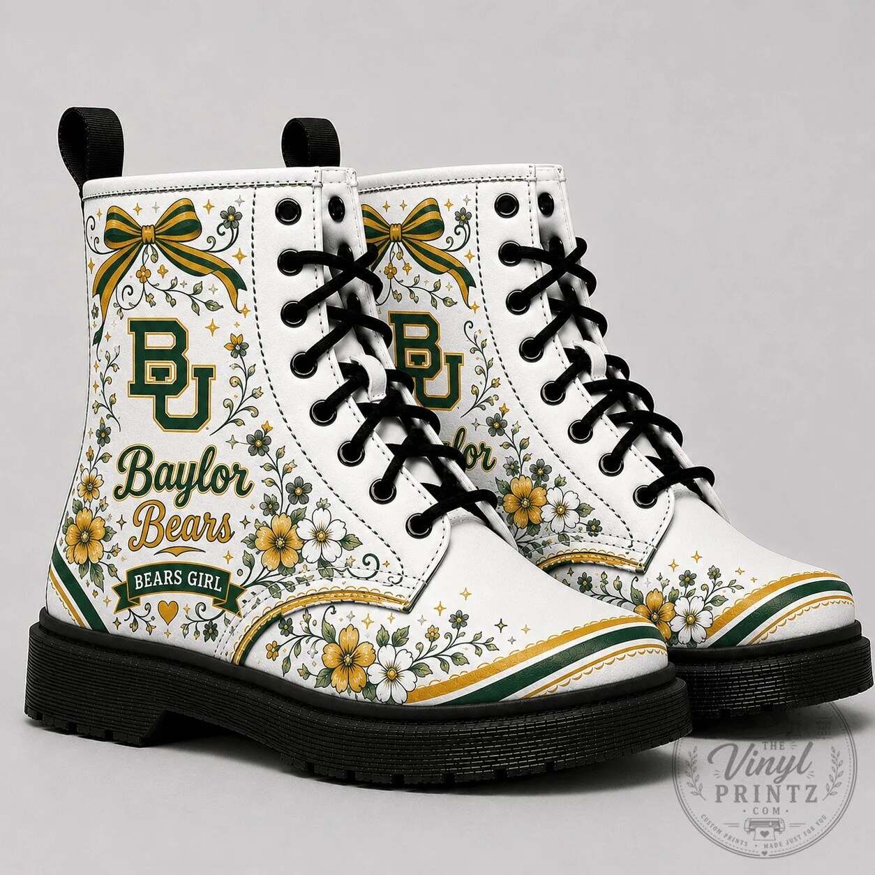 Baylor Bears Floral White Combat Boots for Women