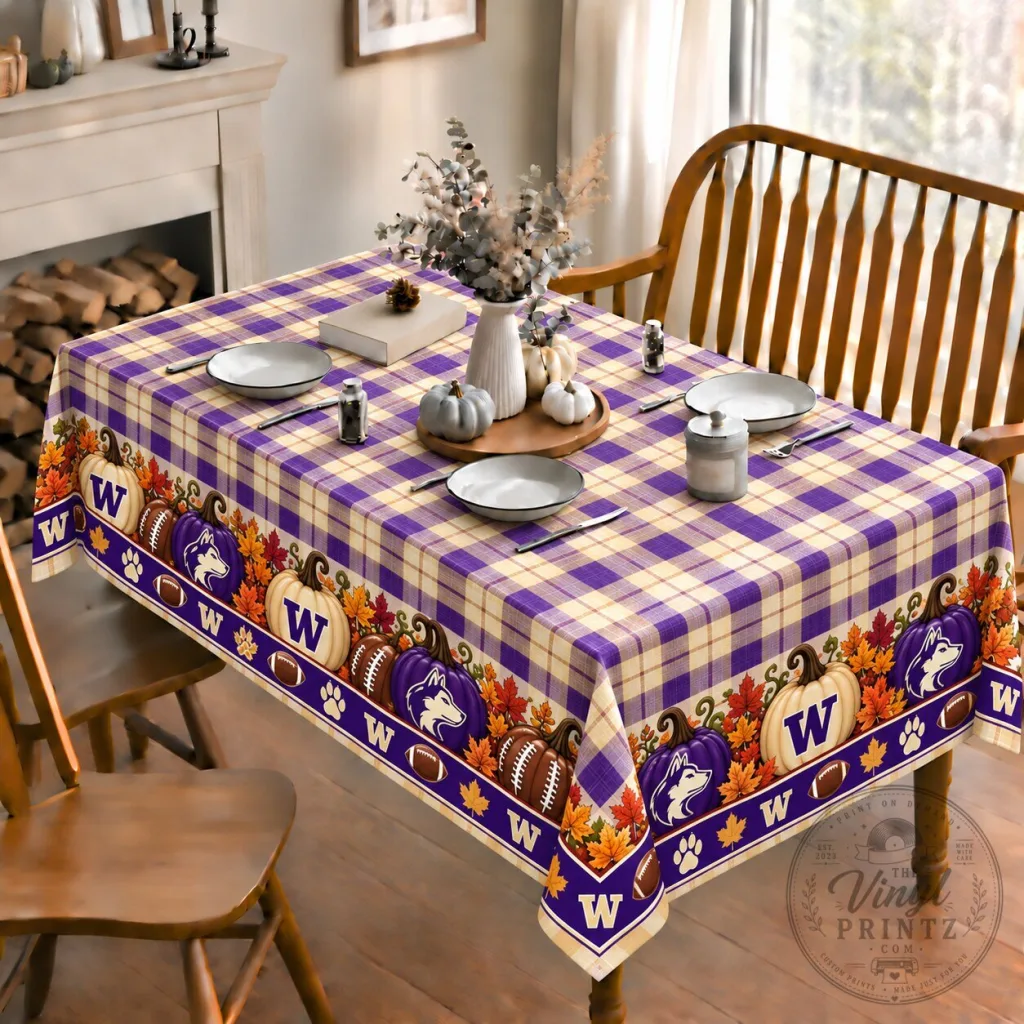 Washington Huskies Football Plaid Autumn Thanksgiving Tablecloth Washington Huskies Football Plaid Autumn Thanksgiving Tablecloth