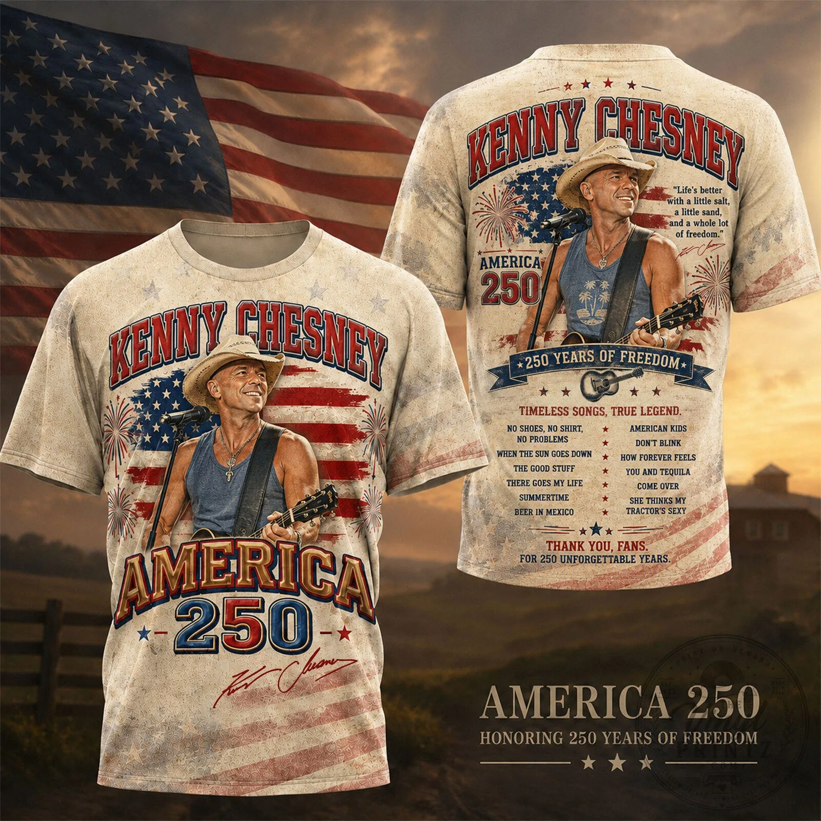 Kenny Chesney America 250 Years of Freedom Country Music Fan T-Shirt