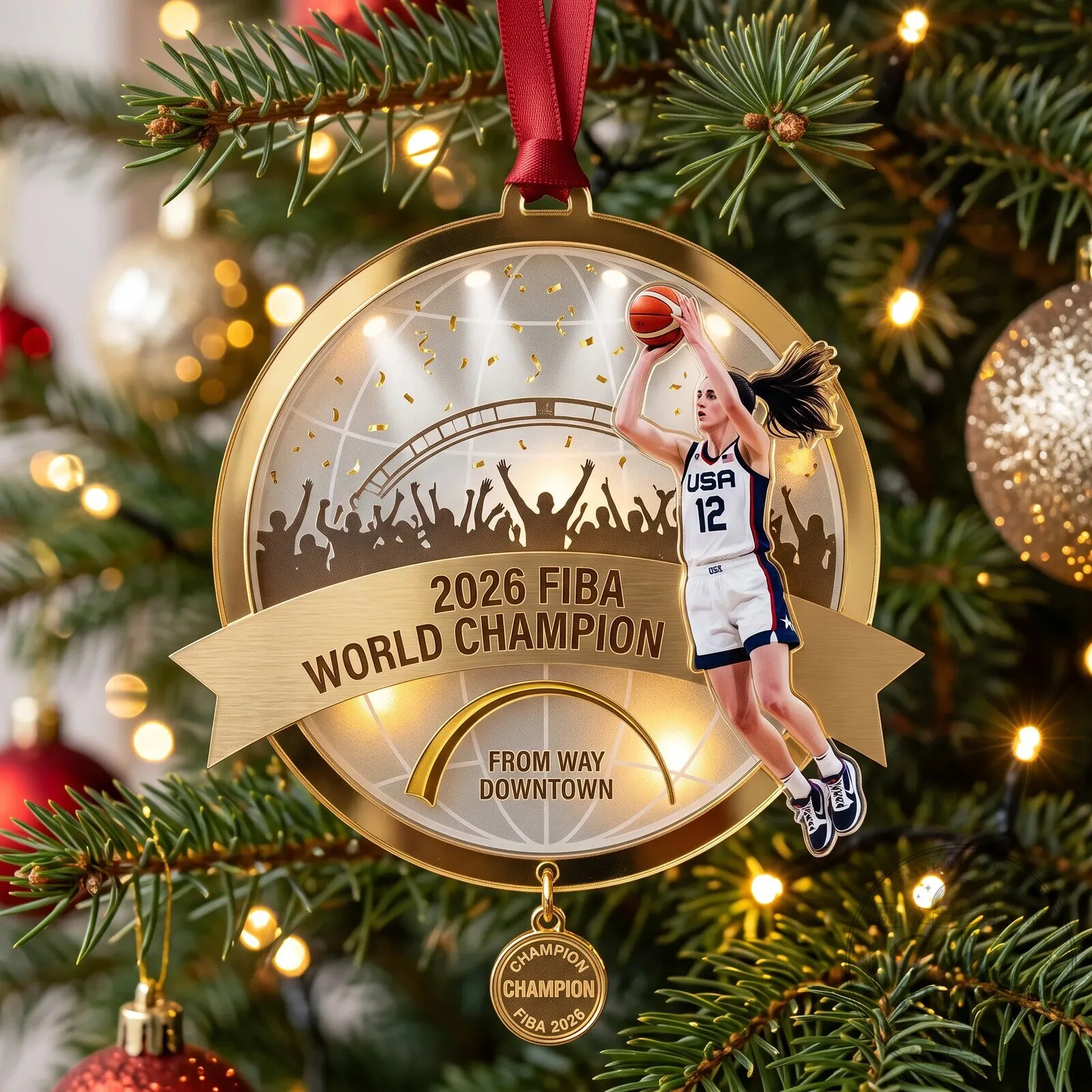 2026 FIBA World Champion Basketball Player Medallion Christmas Ornament