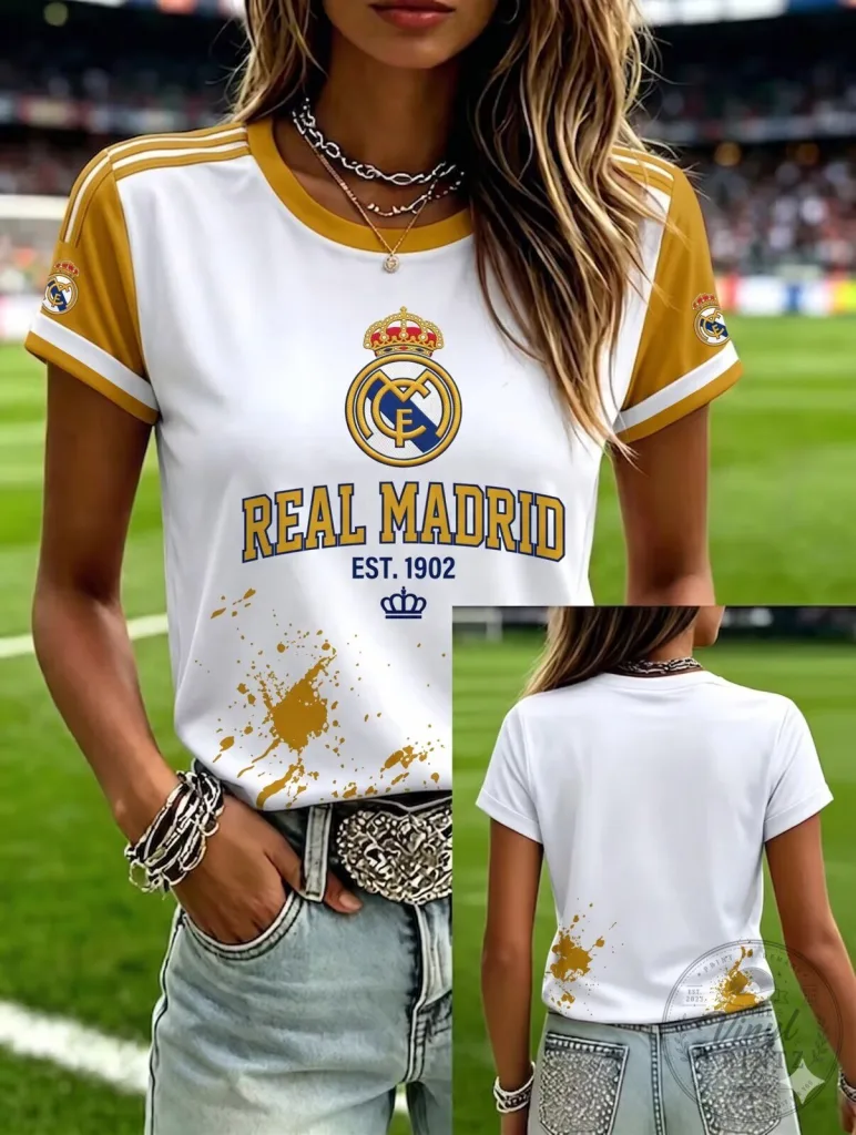 Short-Sleeve T-Shirt Featuring Artistic Print for Real Madrid Fans 13 Short-Sleeve T-Shirt Featuring Artistic Print for Real Madrid Fans
