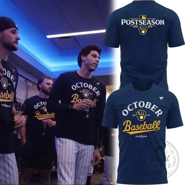 Milwaukee Brewers 2025 Postseason October Baseball Navy Blue T-Shirt