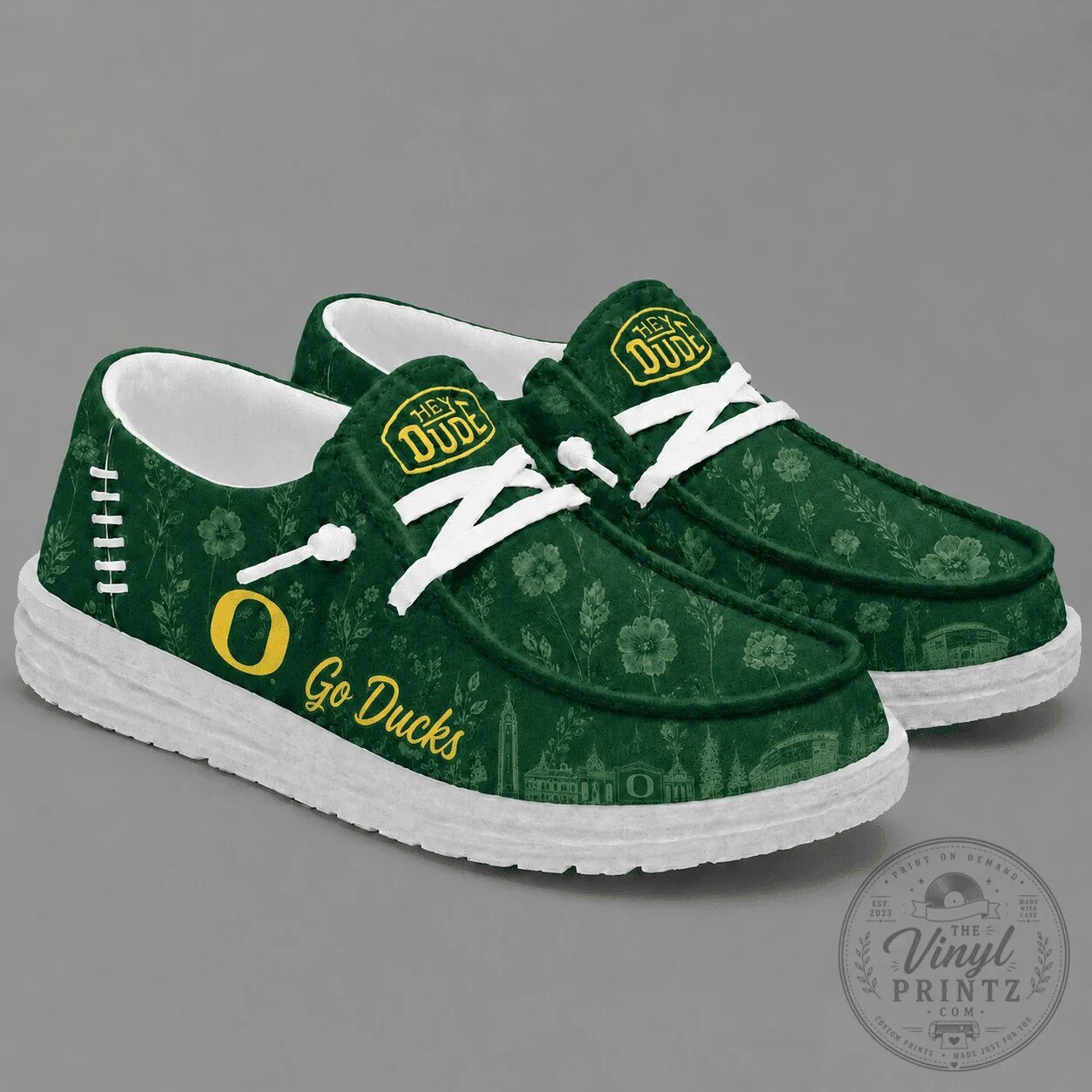 Oregon Ducks Floral Pattern Hey Dude Style Shoes