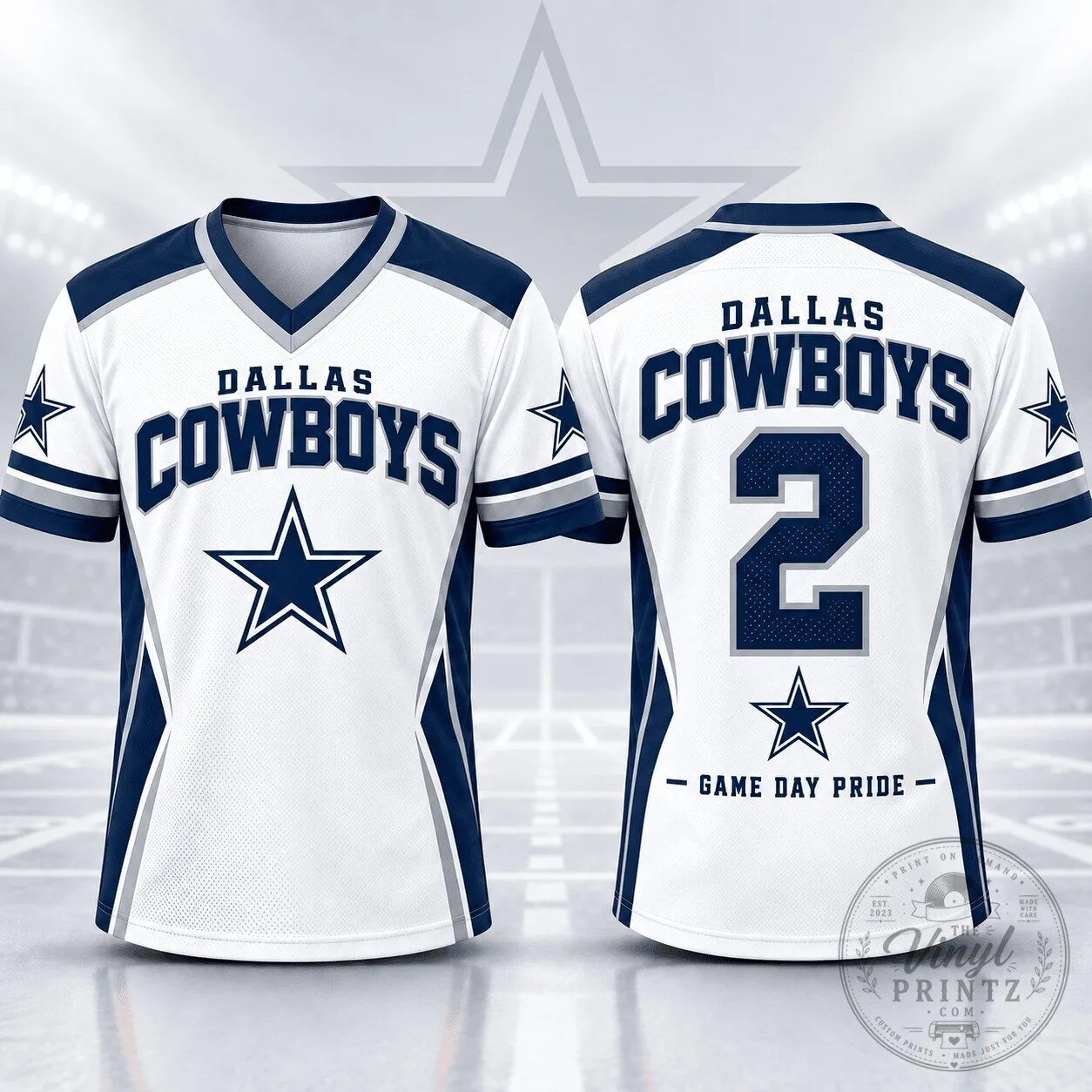 Dallas Cowboys Football Team Spirit V-Neck Personalized Number Jersey