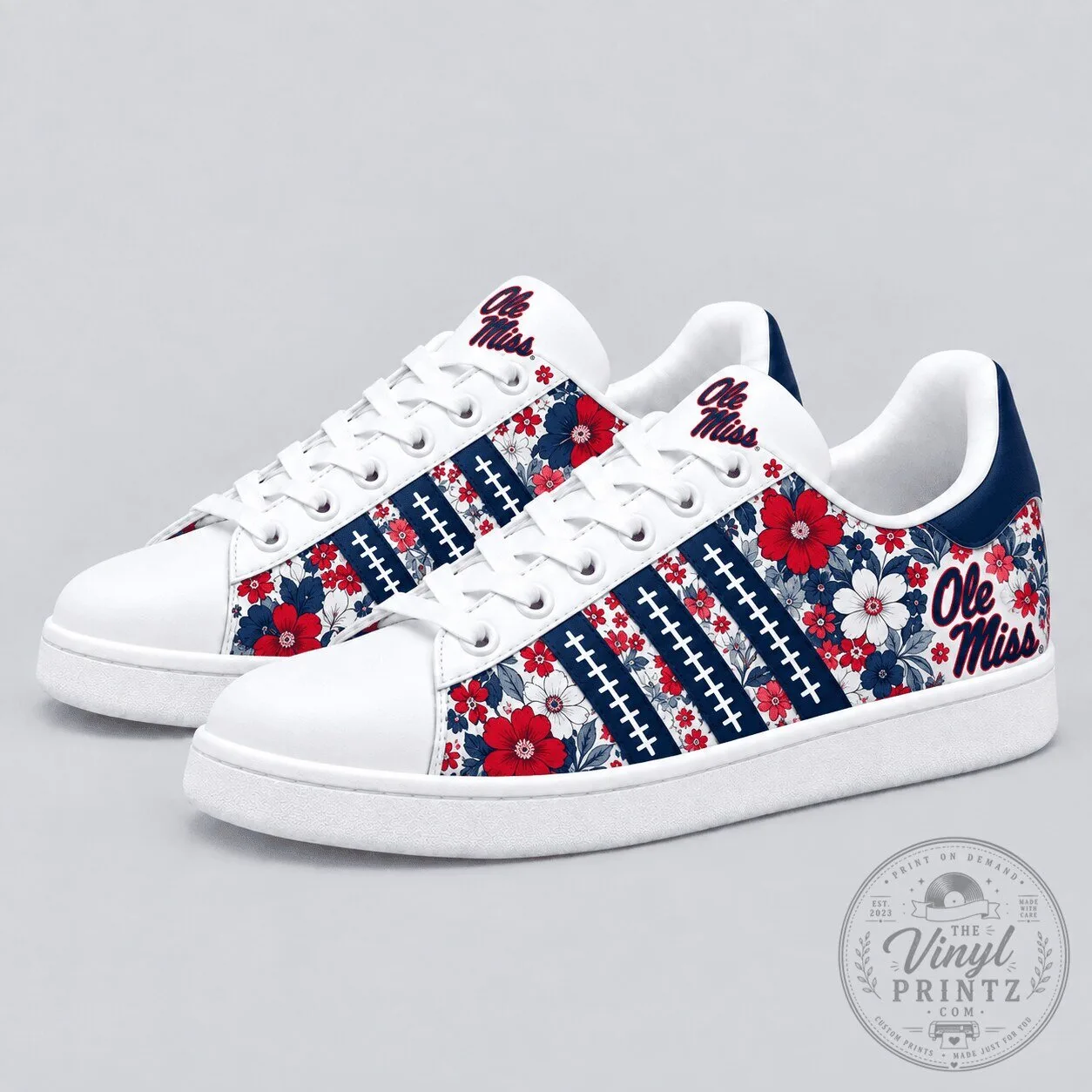 Ole Miss Rebels Floral Pattern White Custom Shoes