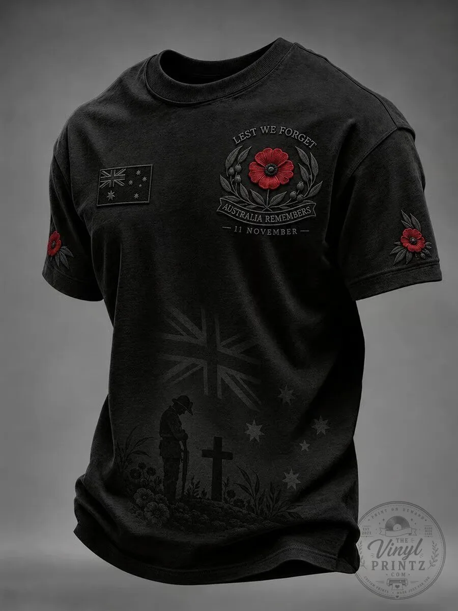 Australia Remembrance Day Lest We Forget Poppy Graphic T-Shirt