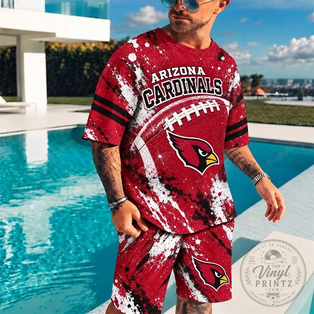 Arizona Cardinals Football Team Logo Splatter Paint Design T-Shirt and Shorts Set 19 Arizona Cardinals Football Team Logo Splatter Paint Design T-Shirt and Shorts Set