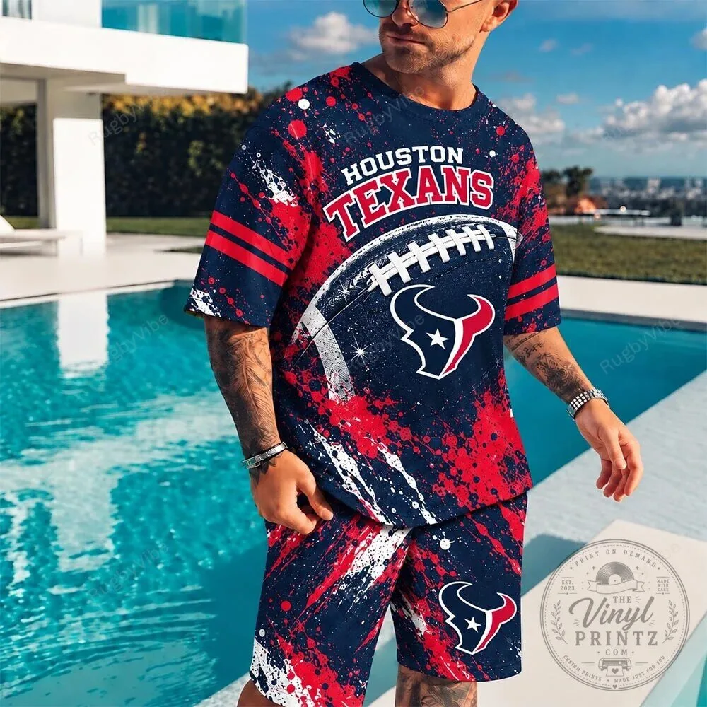 Houston Texans Football Team Splatter Paint Design T-Shirt and Shorts Set 1 Houston Texans Football Team Splatter Paint Design T-Shirt and Shorts Set