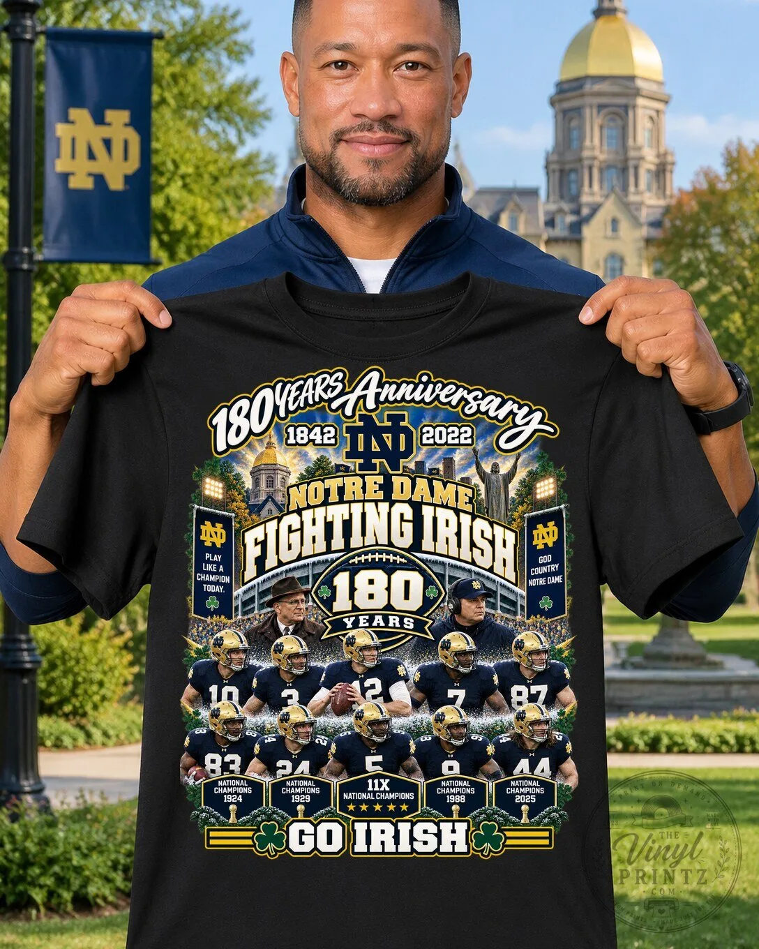 Notre Dame Fighting Irish 180th Anniversary Football Team Black T-Shirt