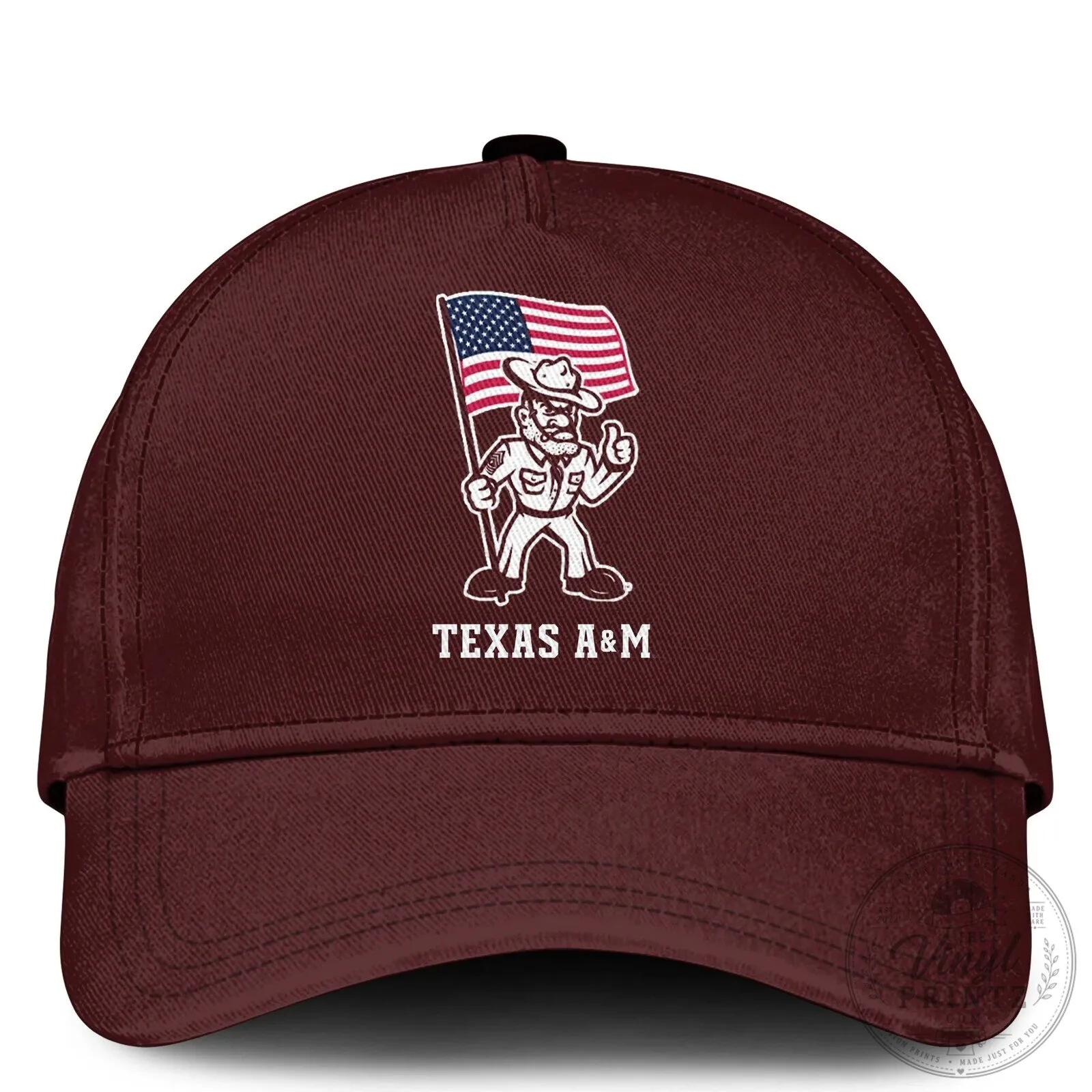 Maroon Crewneck Sweatshirt with American Flag Design featuring Texas A&M Aggies Ol' Sarge 9 Maroon Crewneck Sweatshirt with American Flag Design featuring Texas A&M Aggies Ol