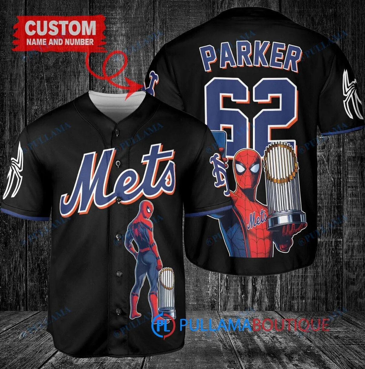 New York Mets Baseball Spiderman World Series Trophy Custom Baseball Jersey