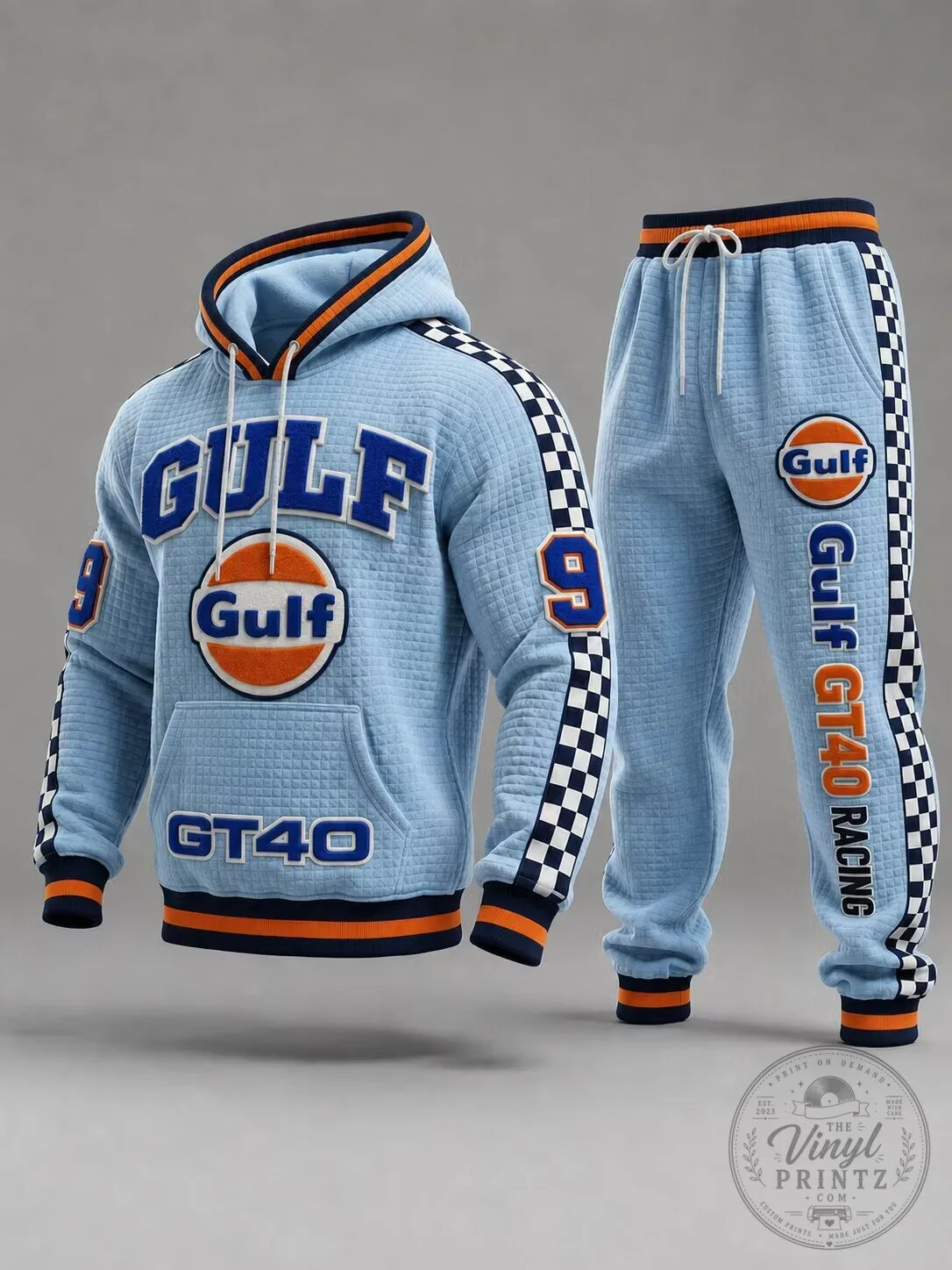 Gulf Racing GT40 Light Blue Checkered Hoodie and Jogger Pants Set