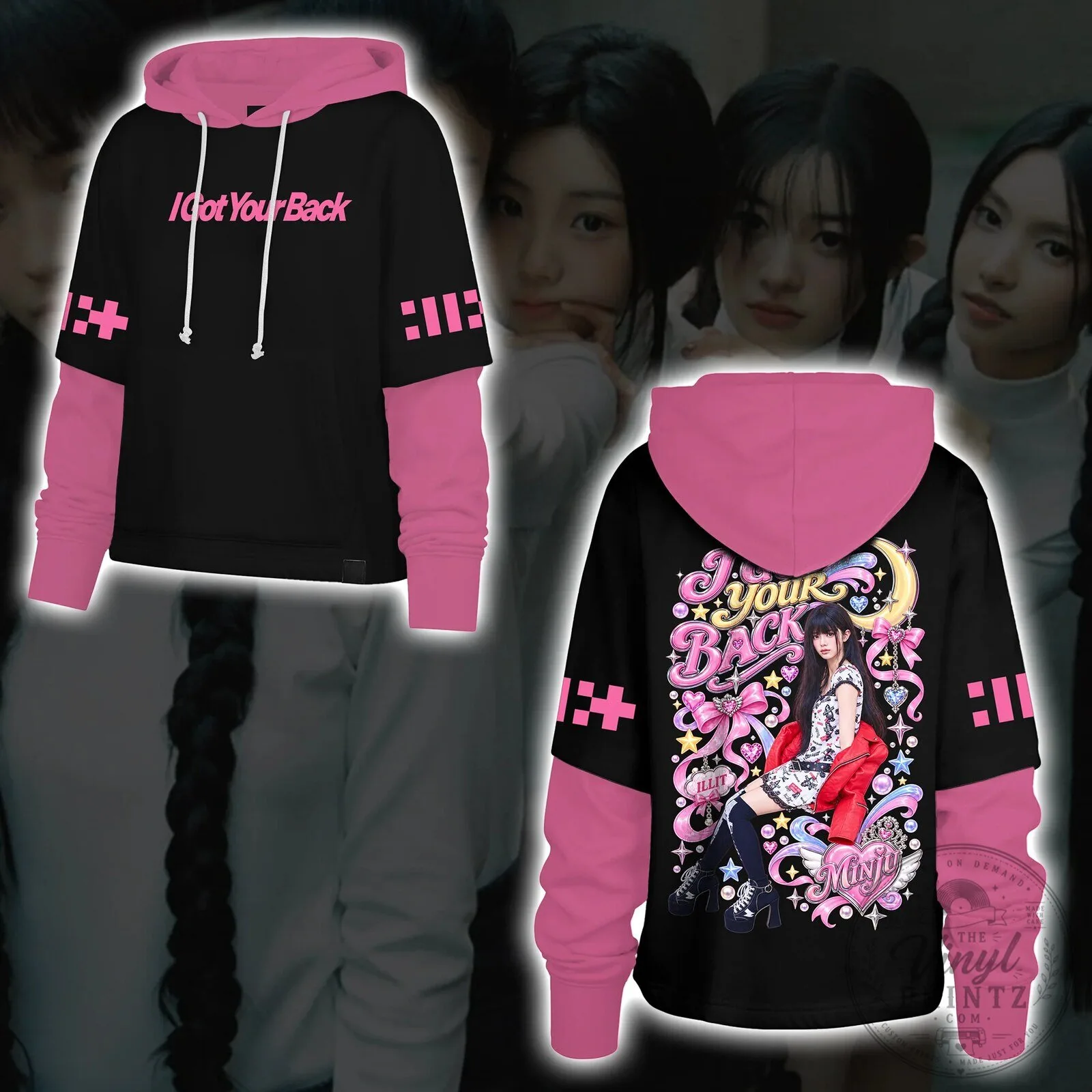 ILLIT I Got Your Back Pastel Ribbon Black and Pink Hoodie for Fans 10 ILLIT I Got Your Back Pastel Ribbon Black and Pink Hoodie for Fans